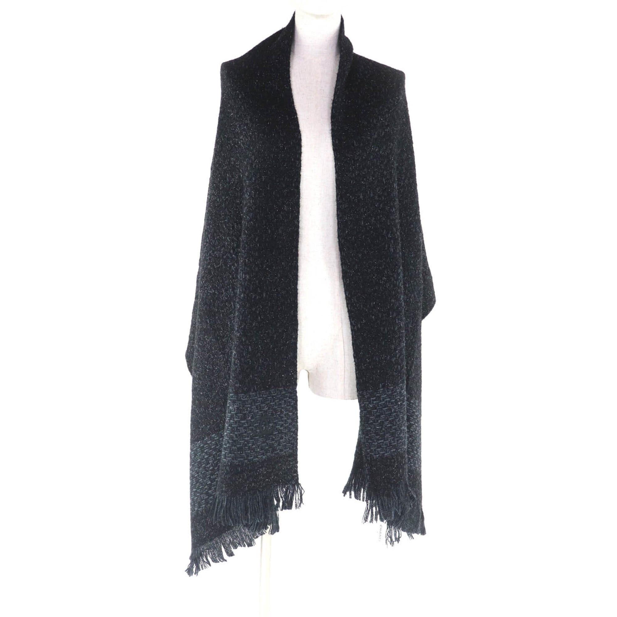 Chanel CHANEL Cashmere Blend Large Stole/Shawl with Coco Mark Embroidery, Glitter, and Fringe - Black & Blue Comes Box Made in Italy Authentic Women's Size ONE SIZE - 4 Thumbnail