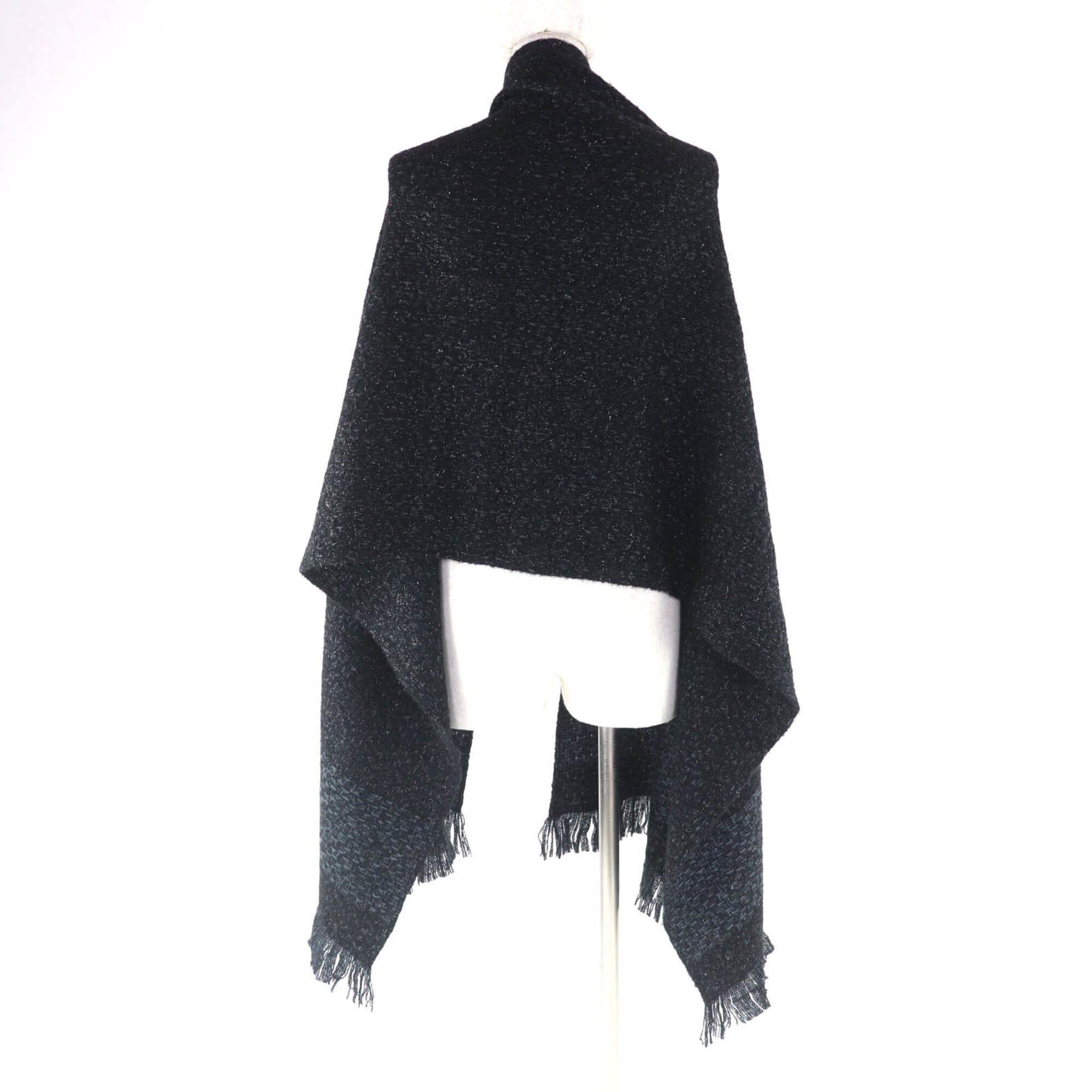 Chanel CHANEL Cashmere Blend Large Stole/Shawl with Coco Mark Embroidery, Glitter, and Fringe - Black & Blue Comes Box Made in Italy Authentic Women's Size ONE SIZE - 6 Thumbnail