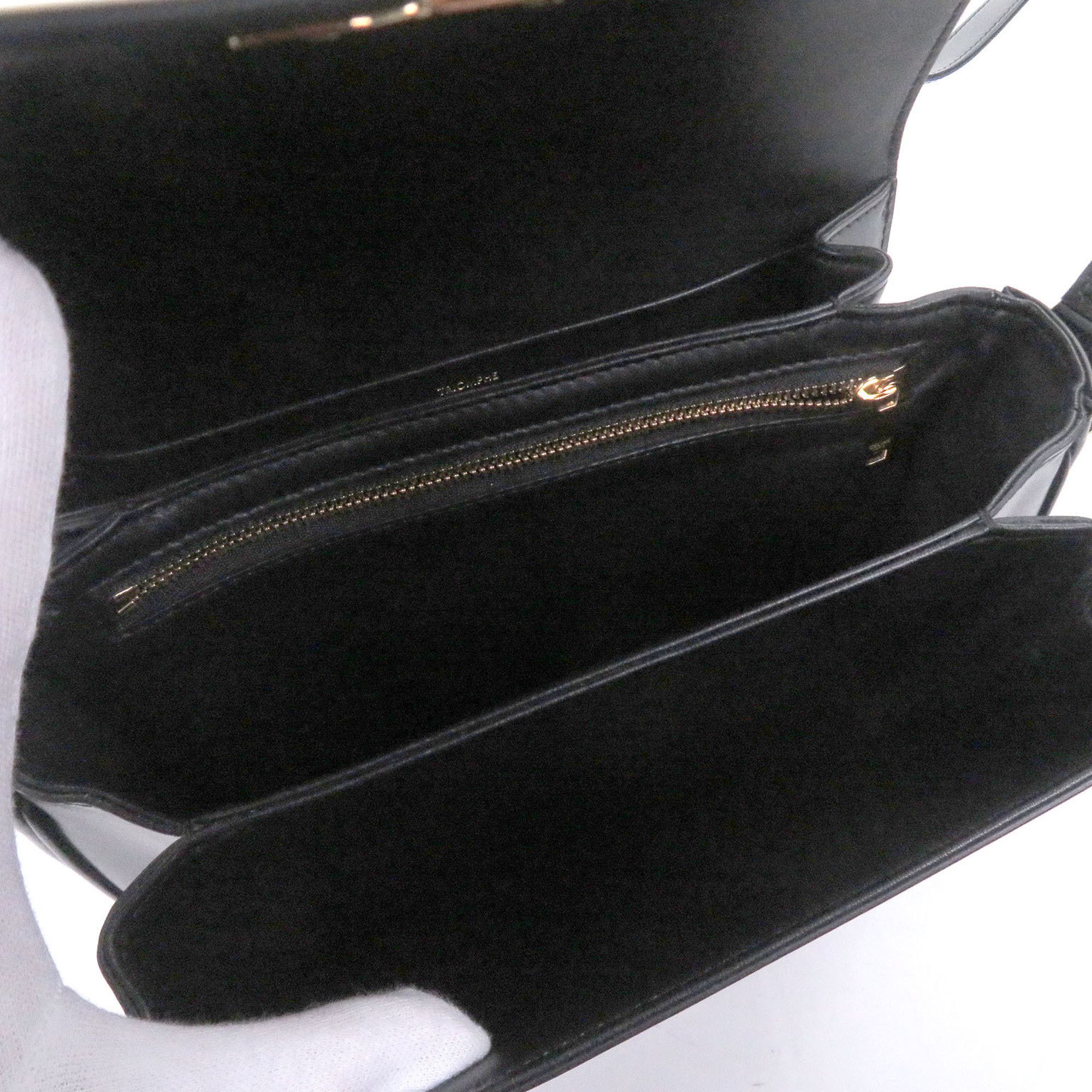 Celine CELINE Teen Shiny Calfskin Leather Triomphe Hardware Shoulder Bag Black Gold with Dust Women's Size ONE SIZE - 7 Thumbnail