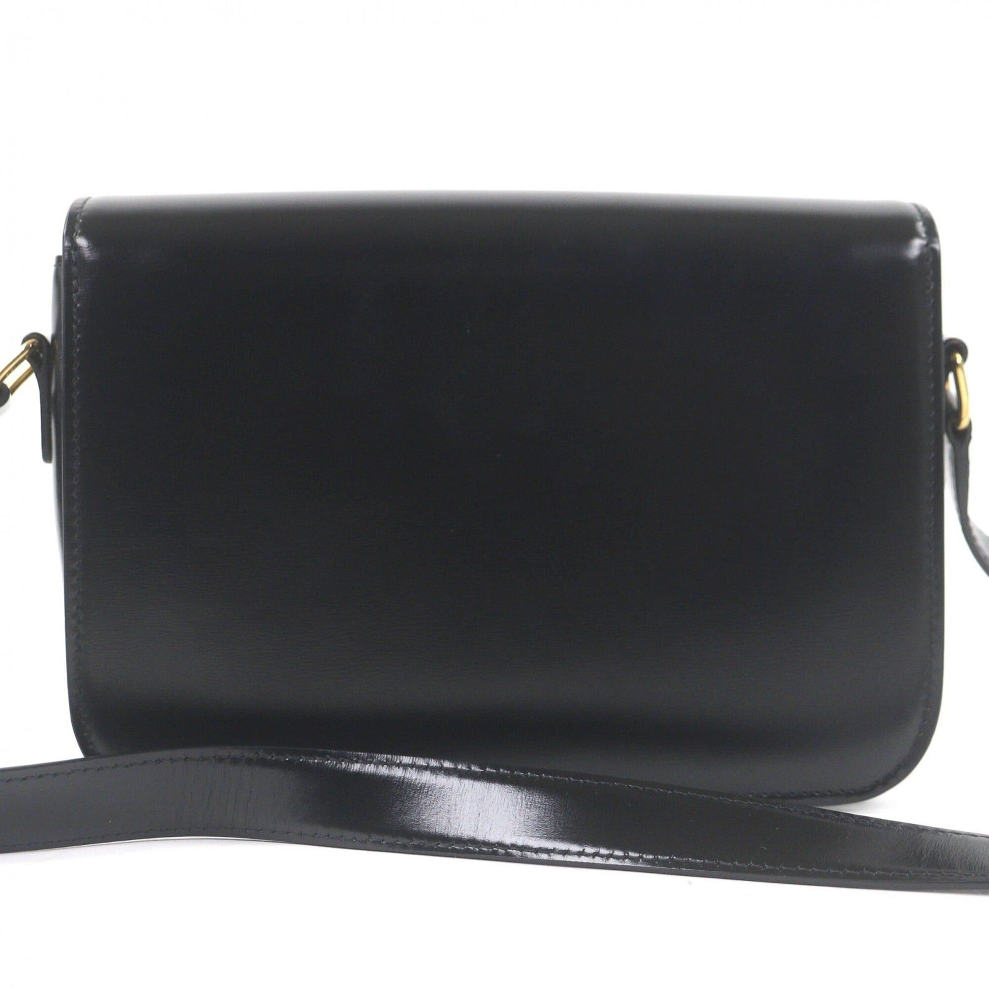 Celine CELINE Teen Shiny Calfskin Leather Triomphe Hardware Shoulder Bag Black Gold with Dust Women's Size ONE SIZE - 4 Thumbnail