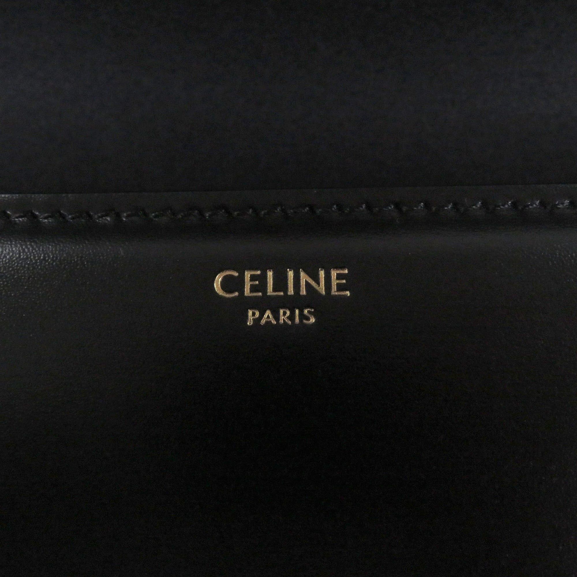 Celine CELINE Teen Shiny Calfskin Leather Triomphe Hardware Shoulder Bag Black Gold with Dust Women's Size ONE SIZE - 9 Thumbnail