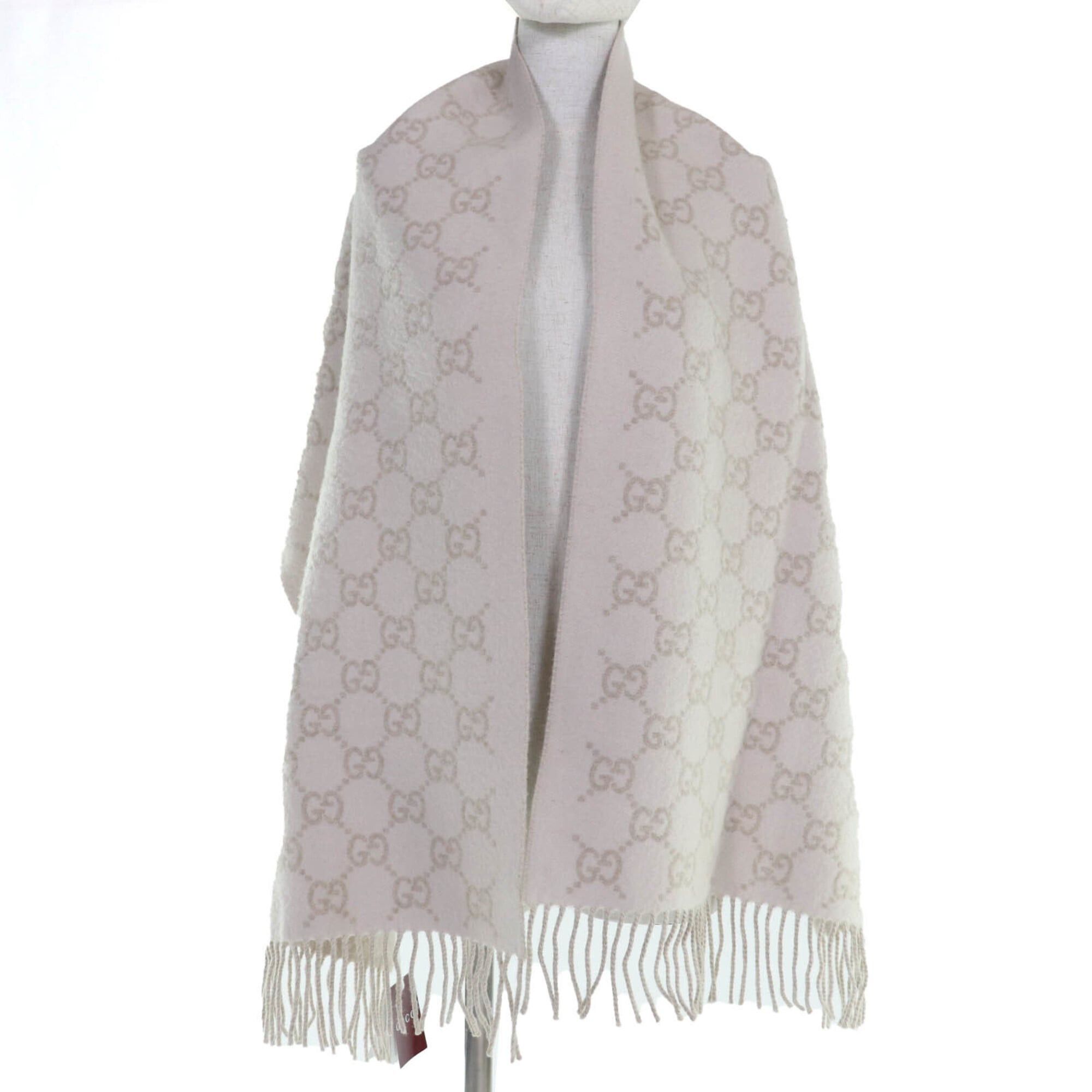 Gucci GUCCI 812317 100% Cashmere GG Pattern Scarf, Current Model, Beige, 45 x 190cm, with Box, Made in Italy, Authentic, Women's. Size ONE SIZE - 4 Thumbnail