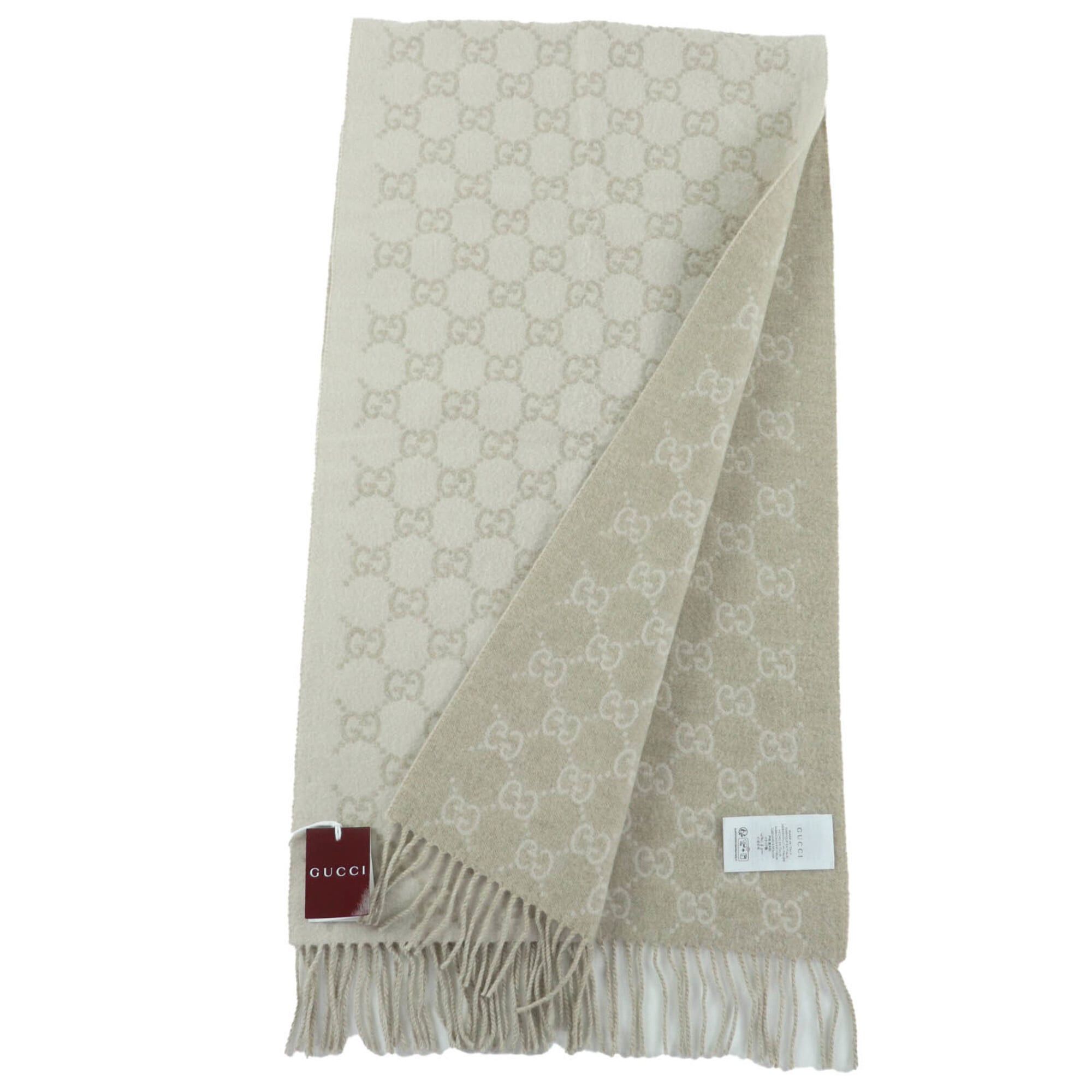 Gucci GUCCI 812317 100% Cashmere GG Pattern Scarf, Current Model, Beige, 45 x 190cm, with Box, Made in Italy, Authentic, Women's. Size ONE SIZE - 3 Thumbnail