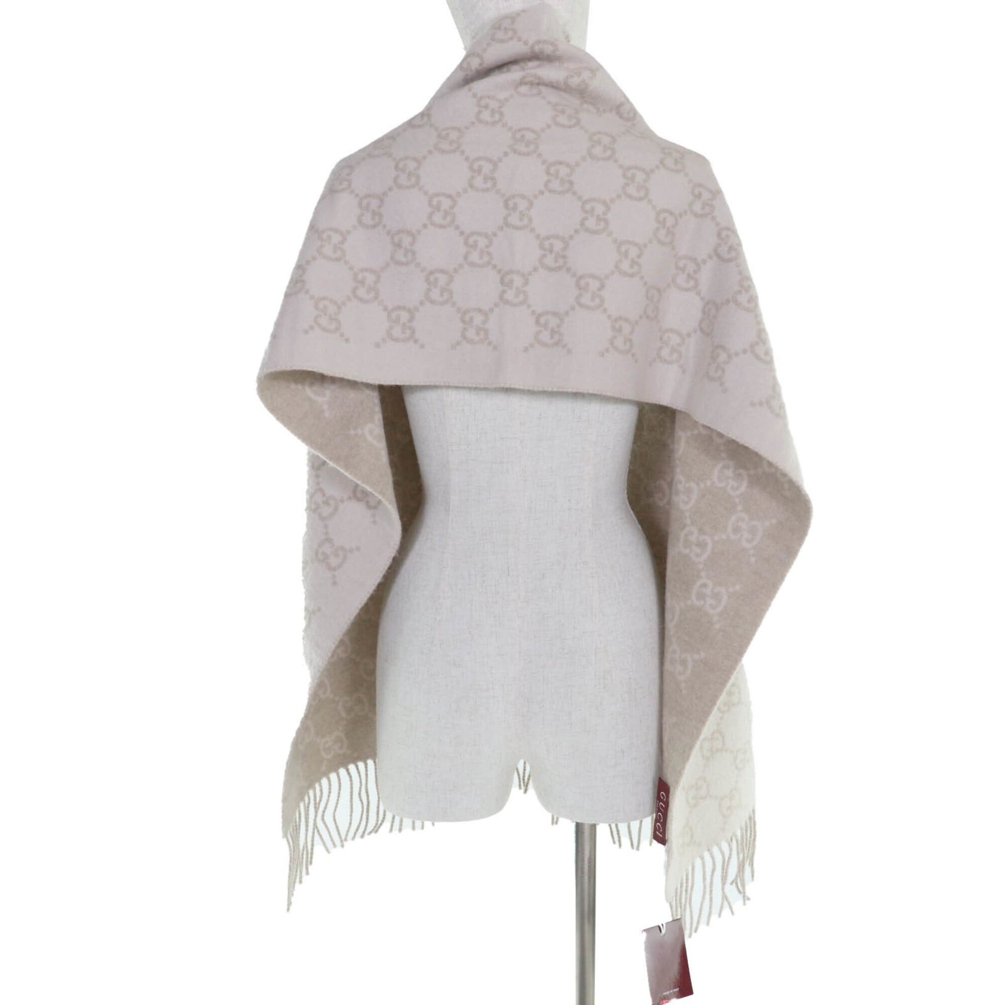 Gucci GUCCI 812317 100% Cashmere GG Pattern Scarf, Current Model, Beige, 45 x 190cm, with Box, Made in Italy, Authentic, Women's. Size ONE SIZE - 6 Thumbnail