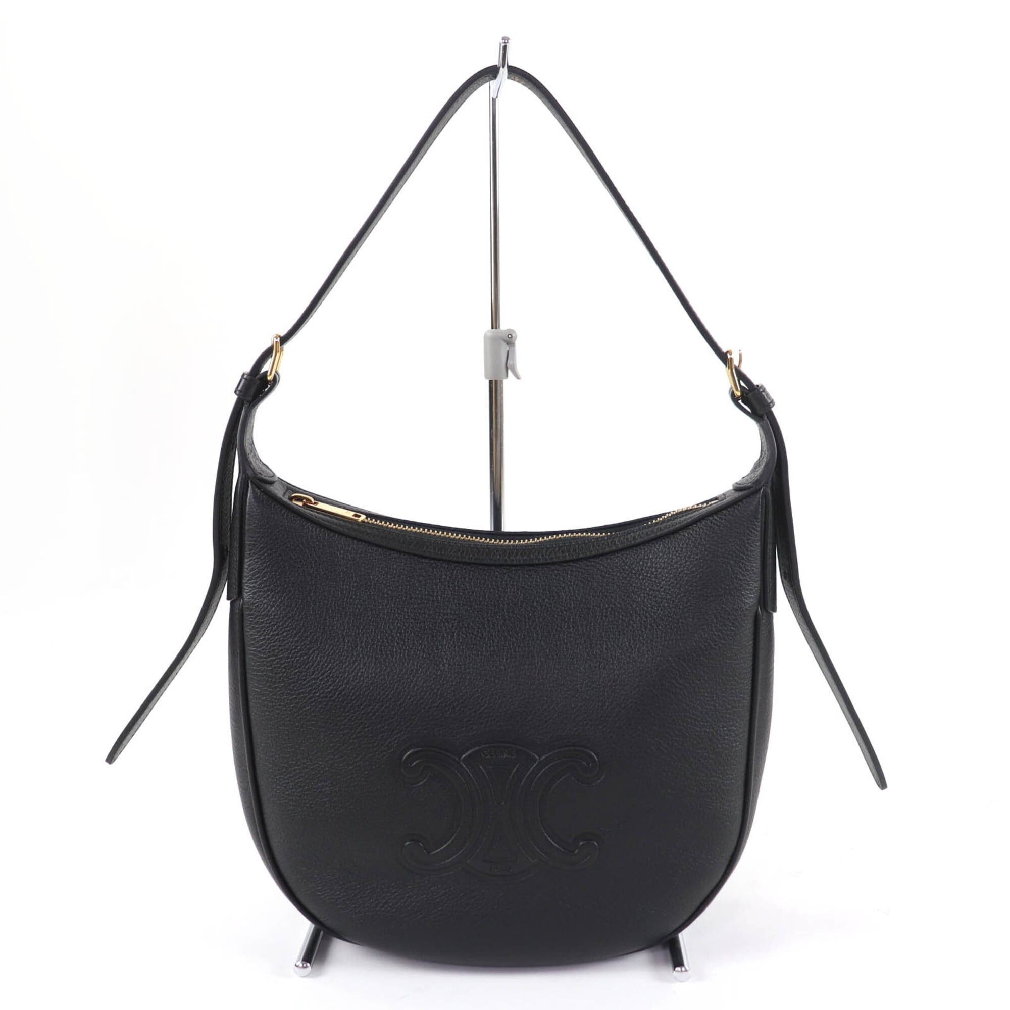 Celine CELINE 11725 Cuir Triomphe Eloise Small Leather 2-Way Handbag/Shoulder Bag, Black, with Dust Made in Italy, Women's Size ONE SIZE - 4 Thumbnail