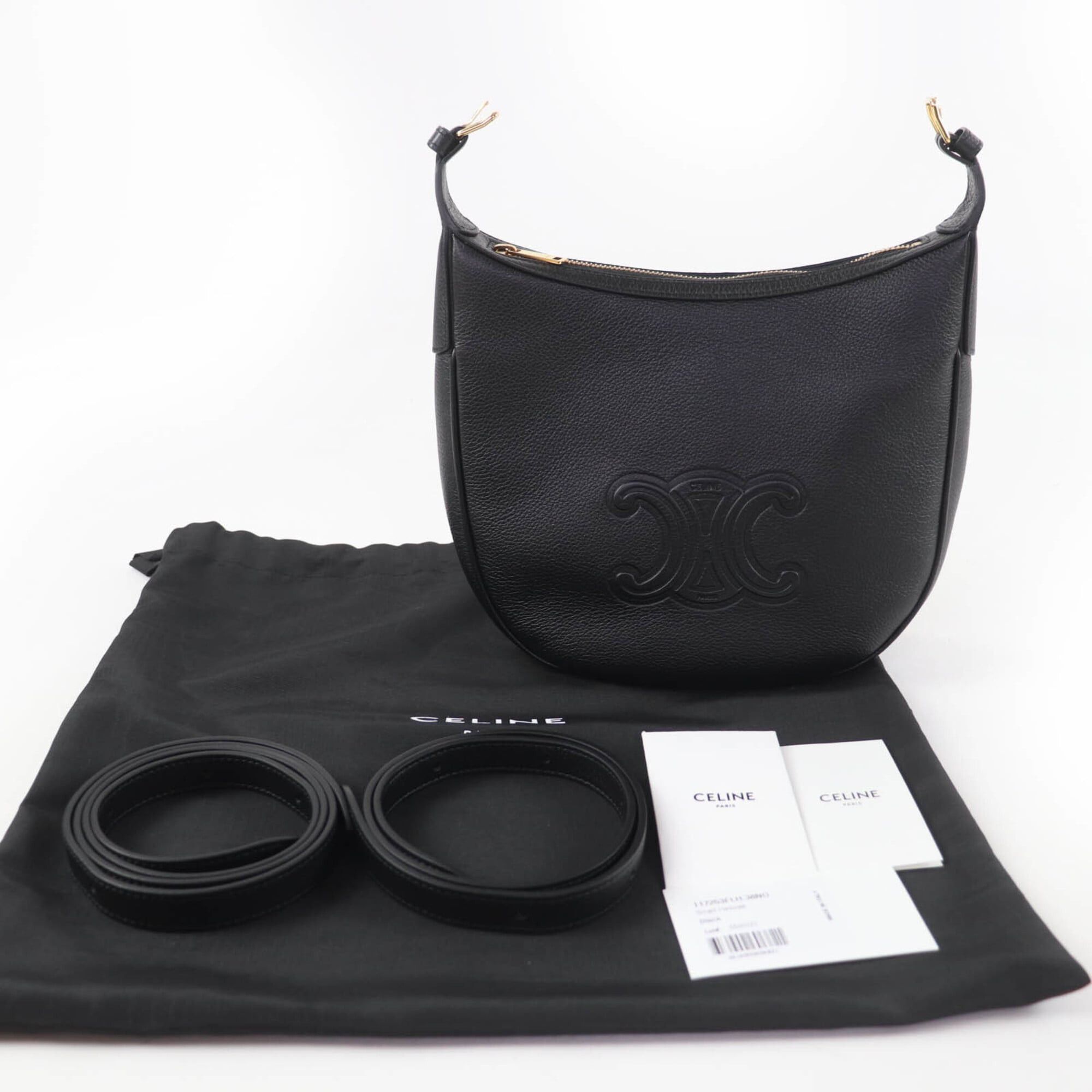 Celine CELINE 11725 Cuir Triomphe Eloise Small Leather 2-Way Handbag/Shoulder Bag, Black, with Dust Made in Italy, Women's Size ONE SIZE - 2 Thumbnail