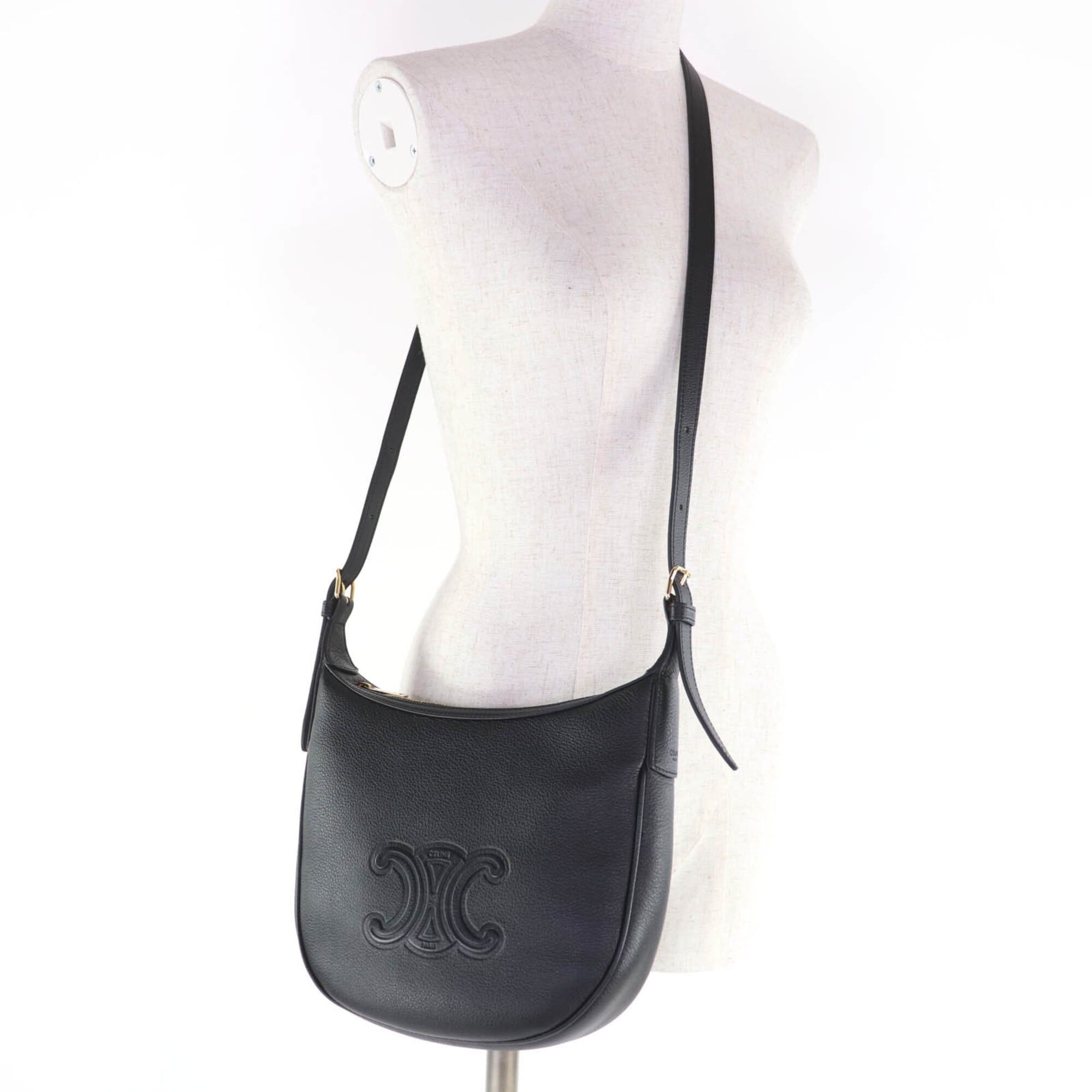 Celine CELINE 11725 Cuir Triomphe Eloise Small Leather 2-Way Handbag/Shoulder Bag, Black, with Dust Made in Italy, Women's Size ONE SIZE - 10 Thumbnail