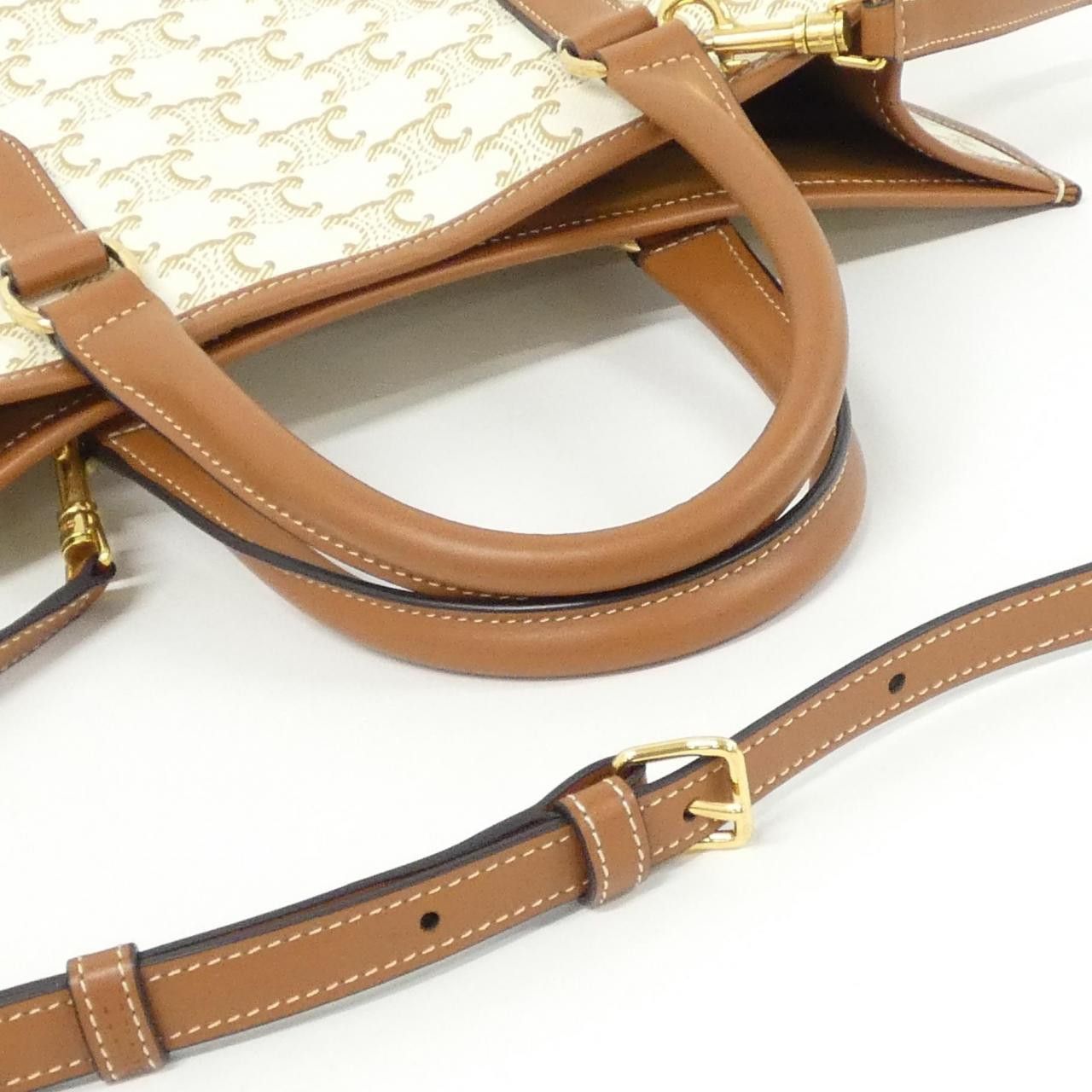 Celine Celine Celine Mini Horizontal Cabas Triomphe Canvas Calf Handbag Leather Tote Bag 199742BZJ DUTY FREE for USA Size ONE SIZE - 8 Thumbnail