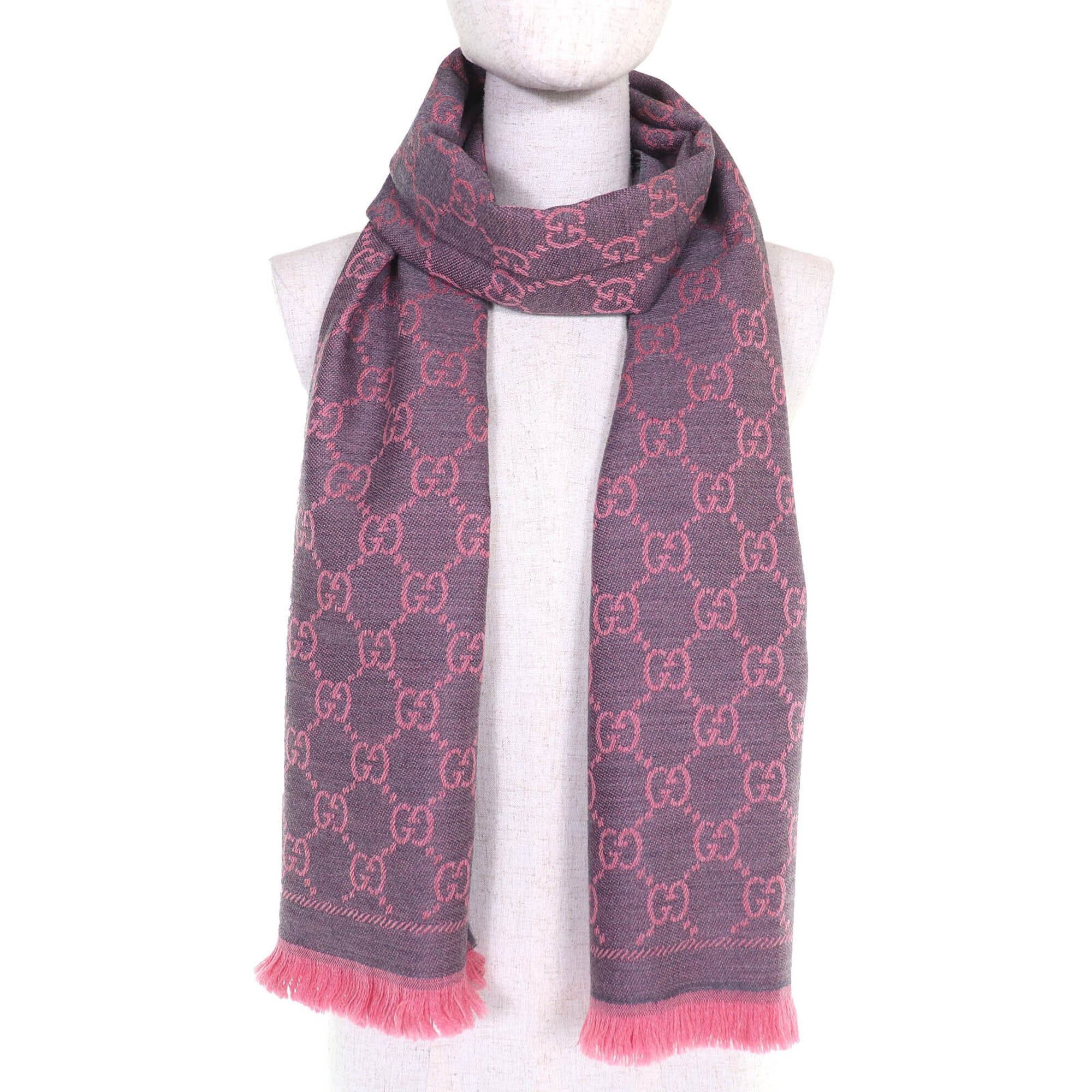 Gucci GUCCI 133483 GG Wool Scarf/Shawl, Rose Pink, Mini Fringe, with Box, Made in Italy, Women's. Size ONE SIZE - 4 Thumbnail