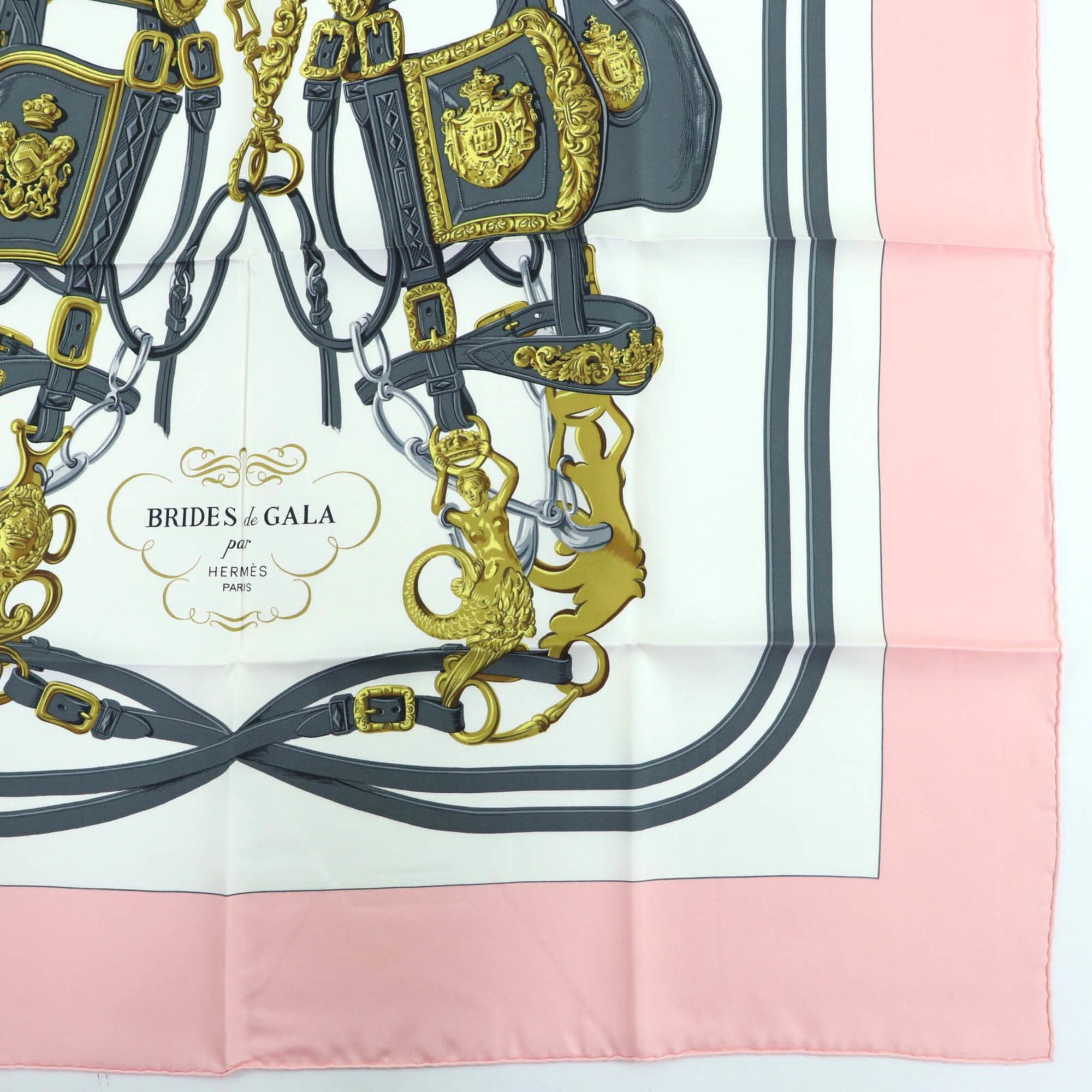 Hermes HERMES Carre 90 BRIDES de GALA (Ceremonial Horse Bridle) 100% Silk Large Scarf/Muffler, Pink, with Box, Made in France, Women's Size ONE SIZE - 5 Thumbnail
