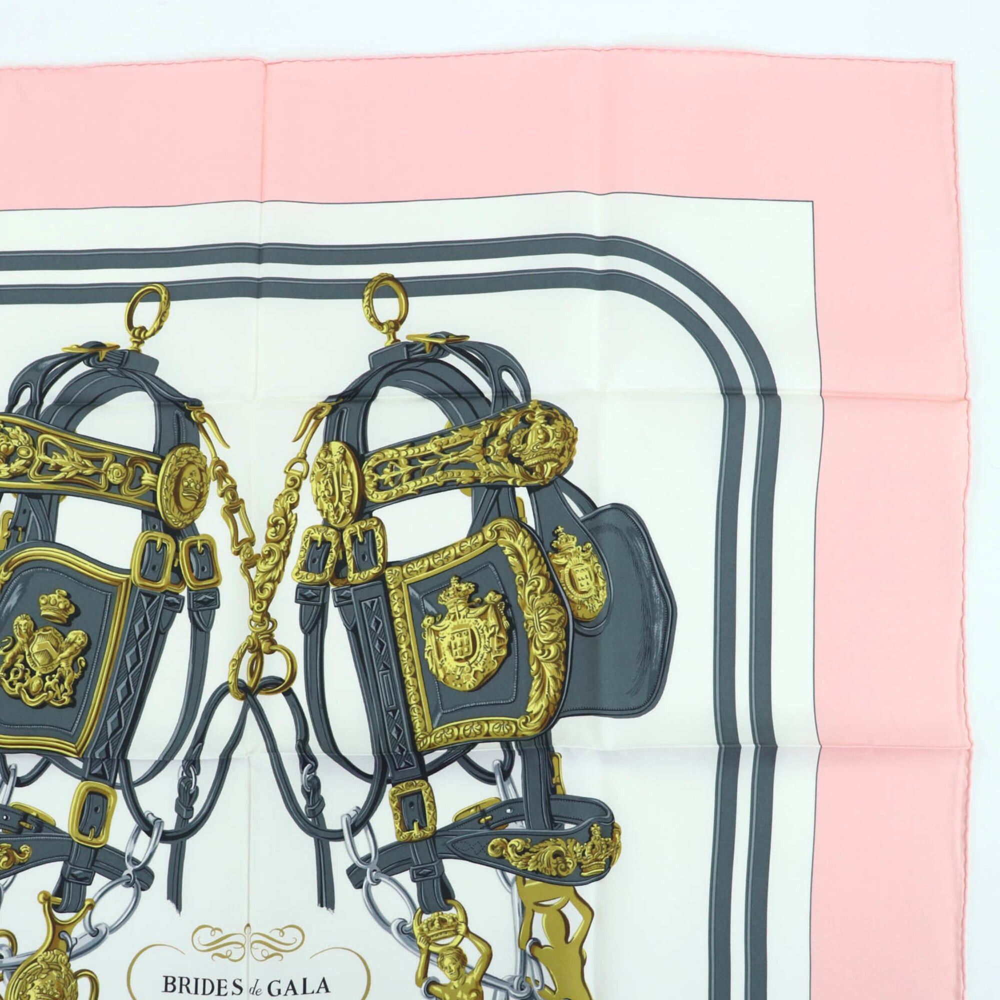 Hermes HERMES Carre 90 BRIDES de GALA (Ceremonial Horse Bridle) 100% Silk Large Scarf/Muffler, Pink, with Box, Made in France, Women's Size ONE SIZE - 4 Thumbnail