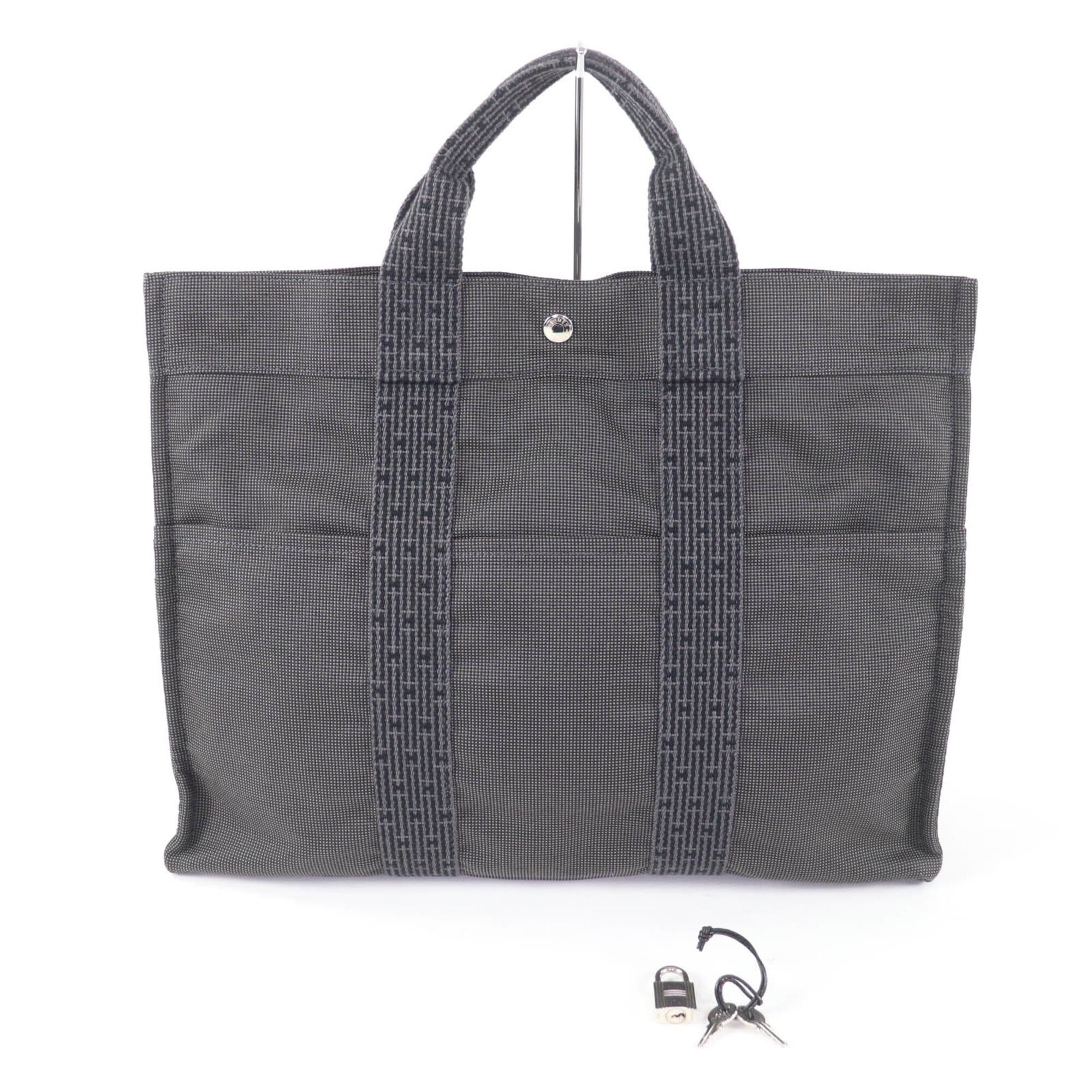 Hermes Hermes Herline MM Canvas Tote Bag with Sellier Button, Gray, Made in France, Women's Size ONE SIZE - 2 Thumbnail