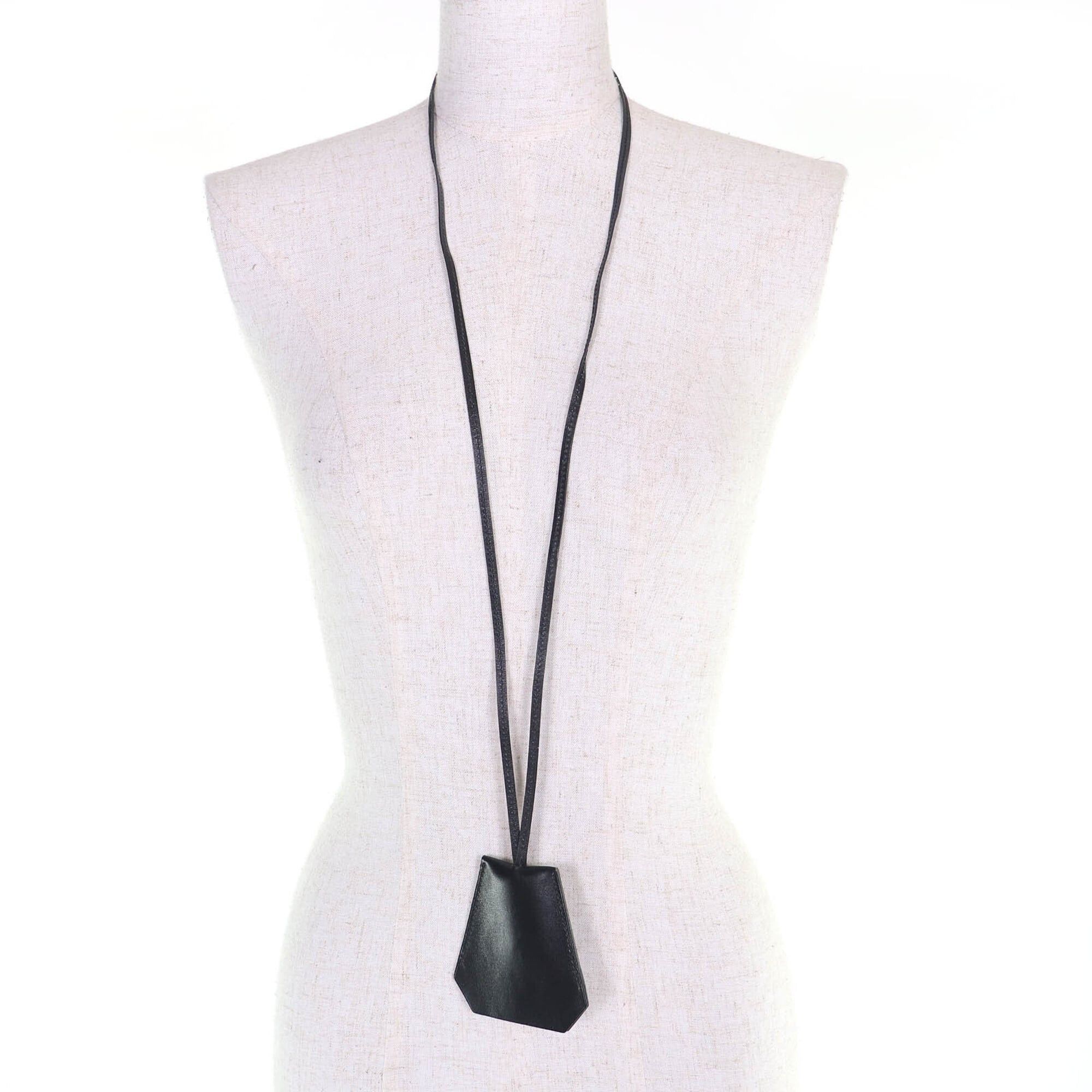 Hermes HERMES Vintage Margiela Era Clochette Leather Necklace, Black with Silver Hardware, □B Stamp, Comes Box, Made in France, Women's Size ONE SIZE - 3 Thumbnail