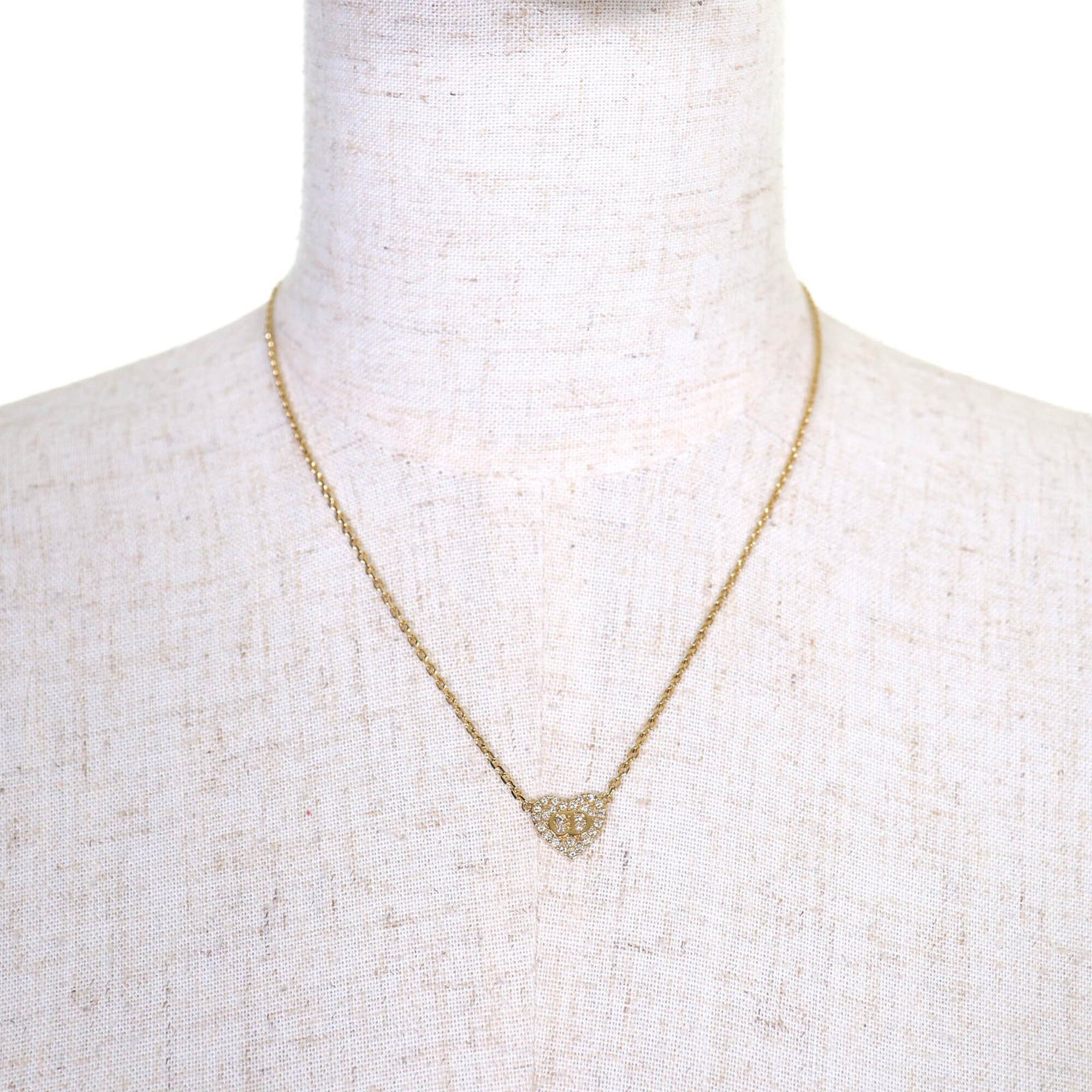 Dior Christian Dior N3477WOMCY Clair D Lune Rhinestone CD Logo Heart Necklace 44cm Gold with Box and Dust Bag for Women Size ONE SIZE - 3 Thumbnail
