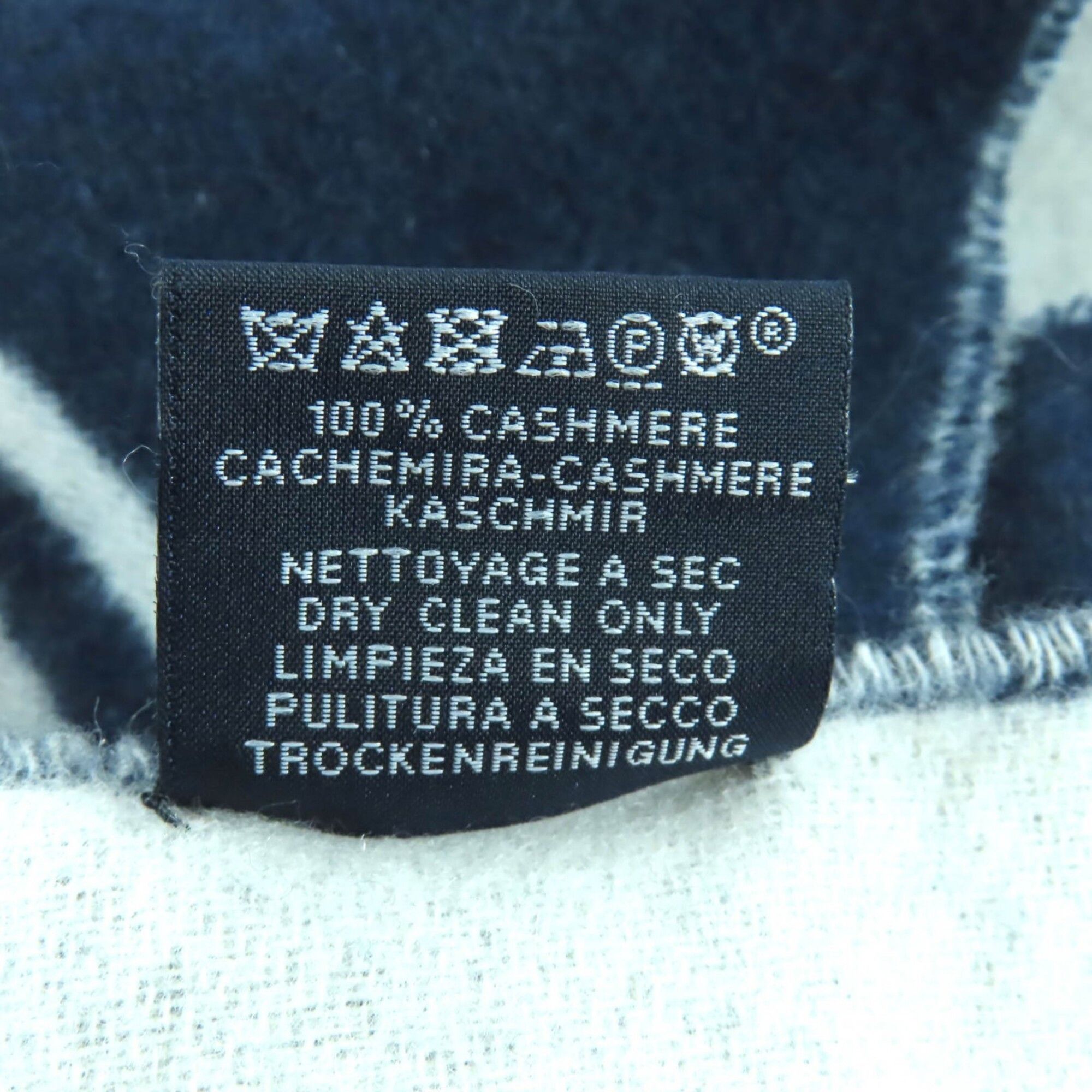 Hermes HERMES Casaque Vague 100% Cashmere Fringed Scarf, Navy and White, with Box, Made in England, Women's Size ONE SIZE - 8 Thumbnail
