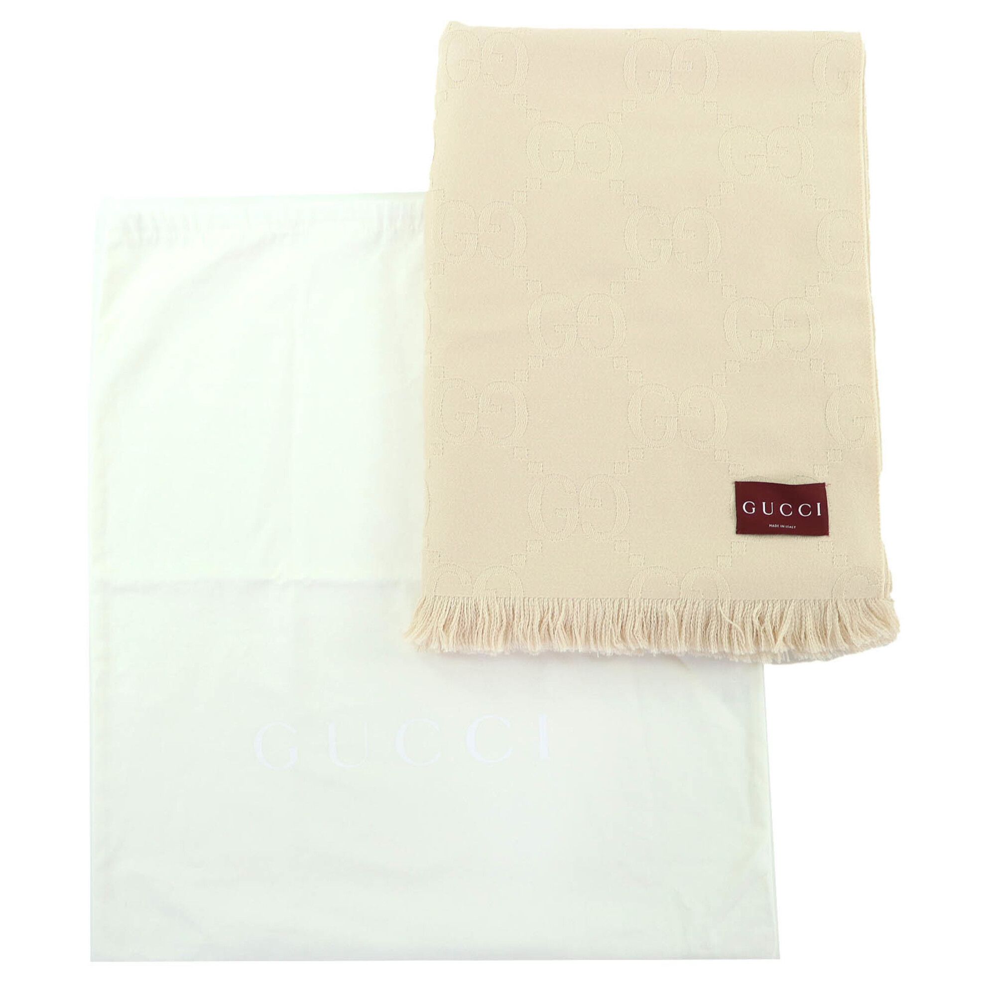 Gucci GUCCI 795551 Wool Silk GG Jacquard Fringe Large Shawl Blanket, Light Beige, 135 x 180 cm, with Dust Bag, Made in Italy, Authentic, Women's. Size ONE SIZE - 2 Thumbnail