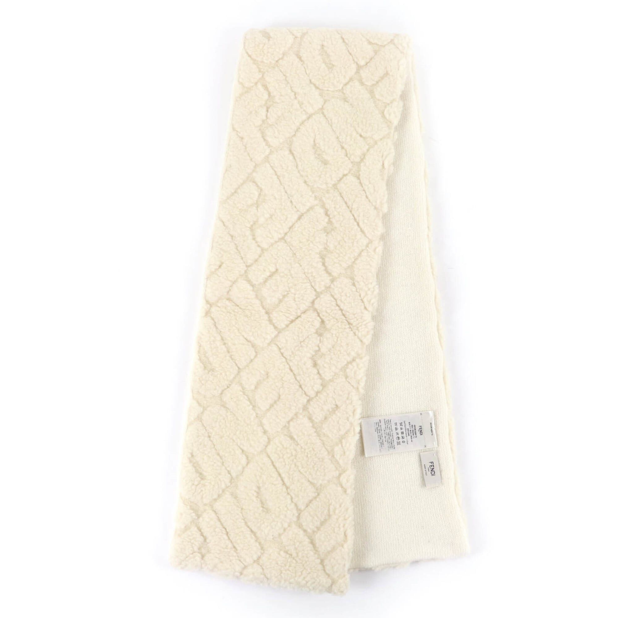 Fendi FENDI FXT438 Camel Wool 100% Cashmere Logo Knit Scarf, Ivory, with Dust Bag, Made in Italy, Authentic, Women's. Size ONE SIZE - 3 Thumbnail