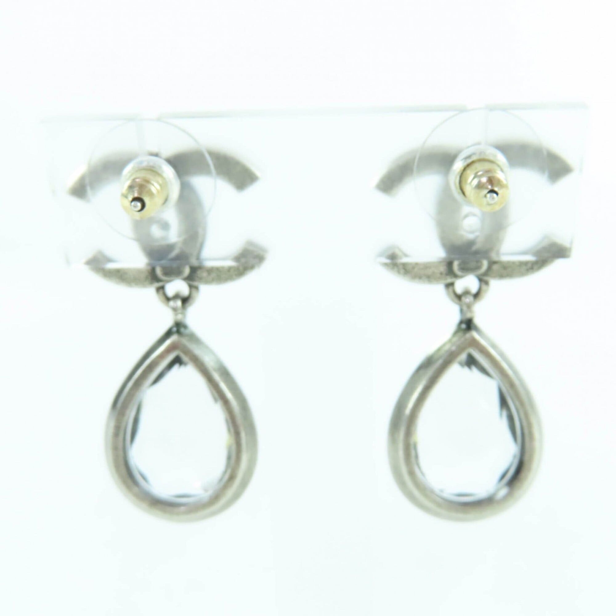 Chanel CHANEL 124A ABD777 Metal Crystal Coco Mark Bijou Teardrop Earrings, Silver, with Box, Made in Italy, Women's Size ONE SIZE - 4 Thumbnail