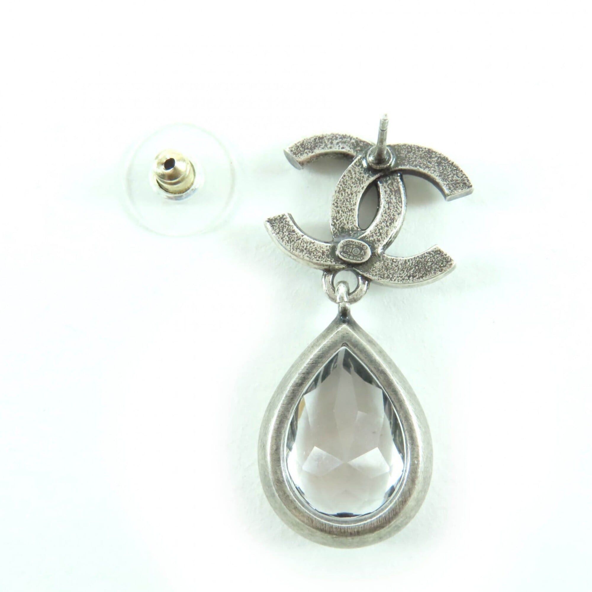 Chanel CHANEL 124A ABD777 Metal Crystal Coco Mark Bijou Teardrop Earrings, Silver, with Box, Made in Italy, Women's Size ONE SIZE - 6 Thumbnail