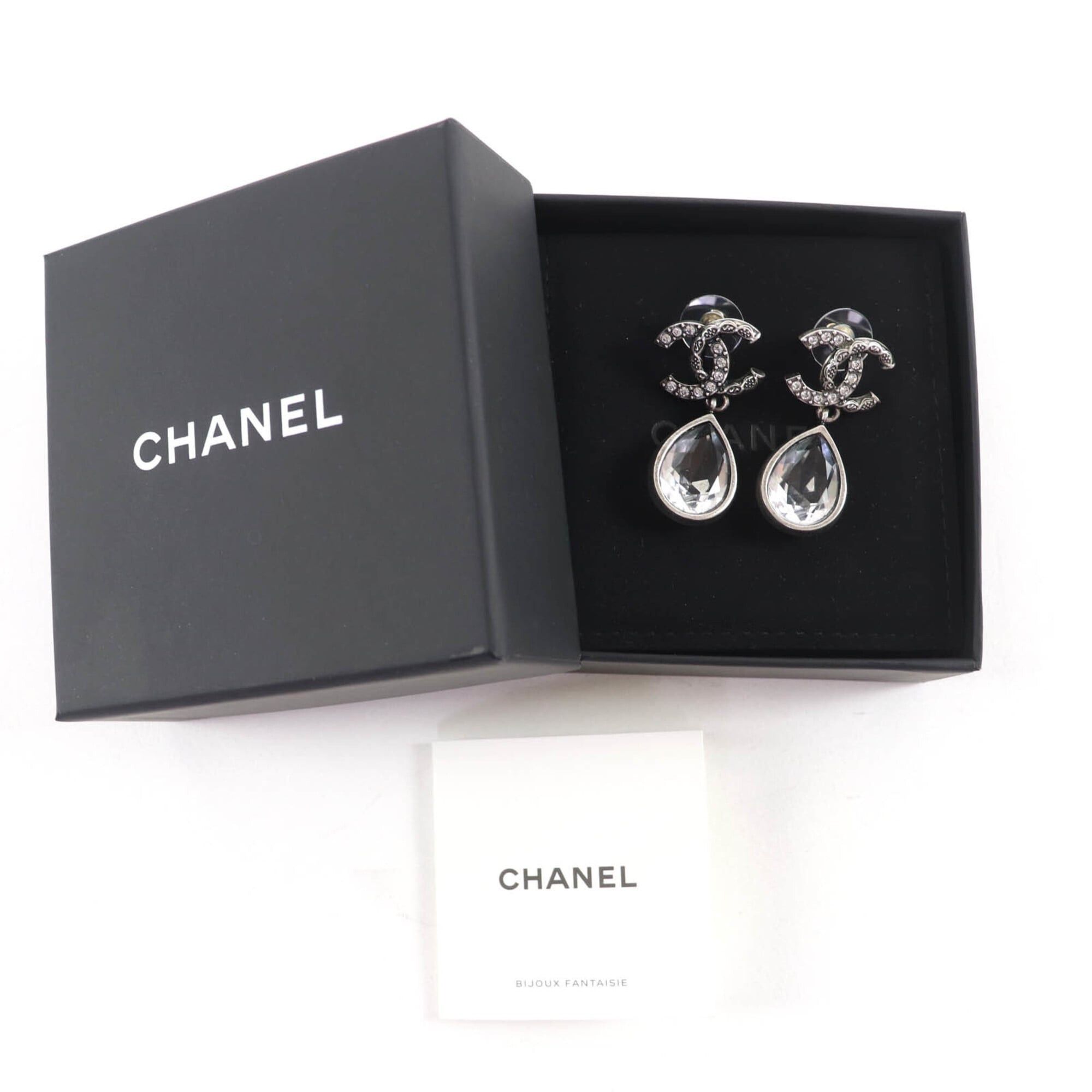 Chanel CHANEL 124A ABD777 Metal Crystal Coco Mark Bijou Teardrop Earrings, Silver, with Box, Made in Italy, Women's Size ONE SIZE - 2 Thumbnail