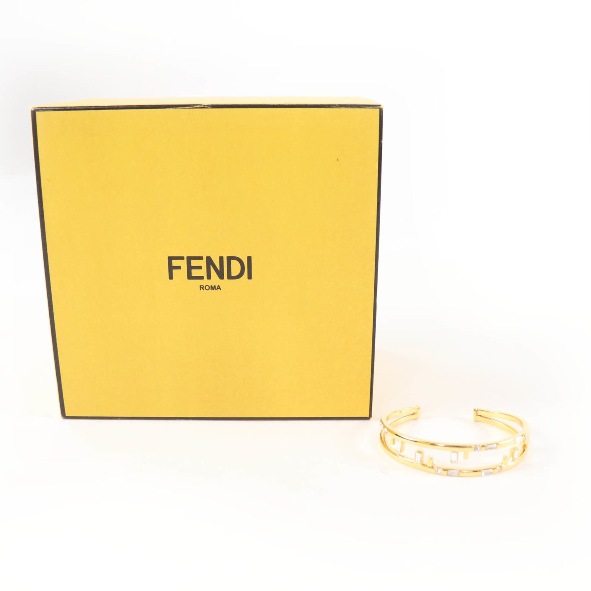 Fendi FENDI First FF motif rhinestone bangle bracelet, size M, gold, with box, made in Italy, women's. Size ONE SIZE - 2 Thumbnail