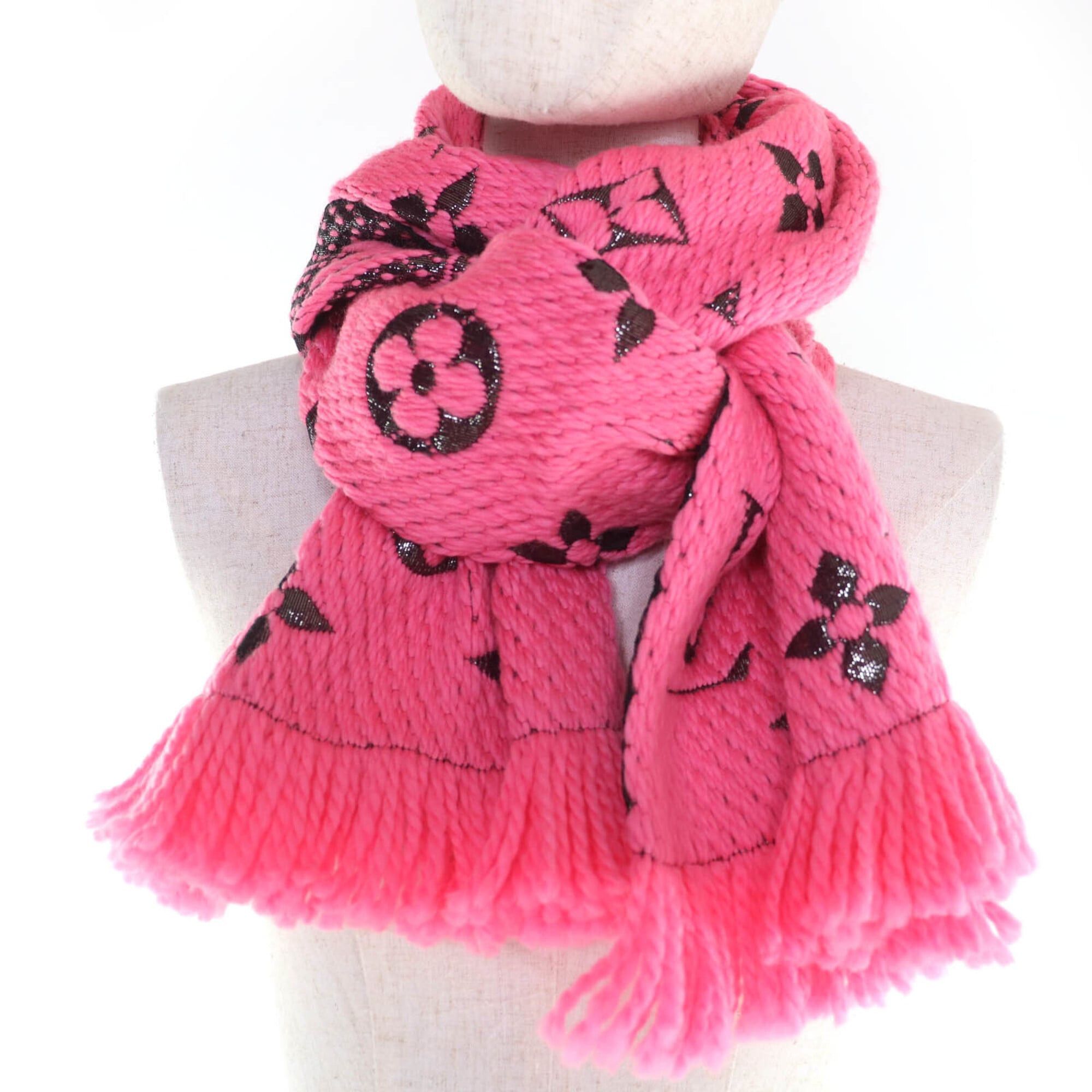 Louis Vuitton LOUIS VUITTON M76070 Echarpe Logomania Shine Virgin Wool Silk Blend Rose Pop Scarf, 2019 Model, with Box, Made in Italy, Authentic, Women's. Size ONE SIZE - 4 Thumbnail