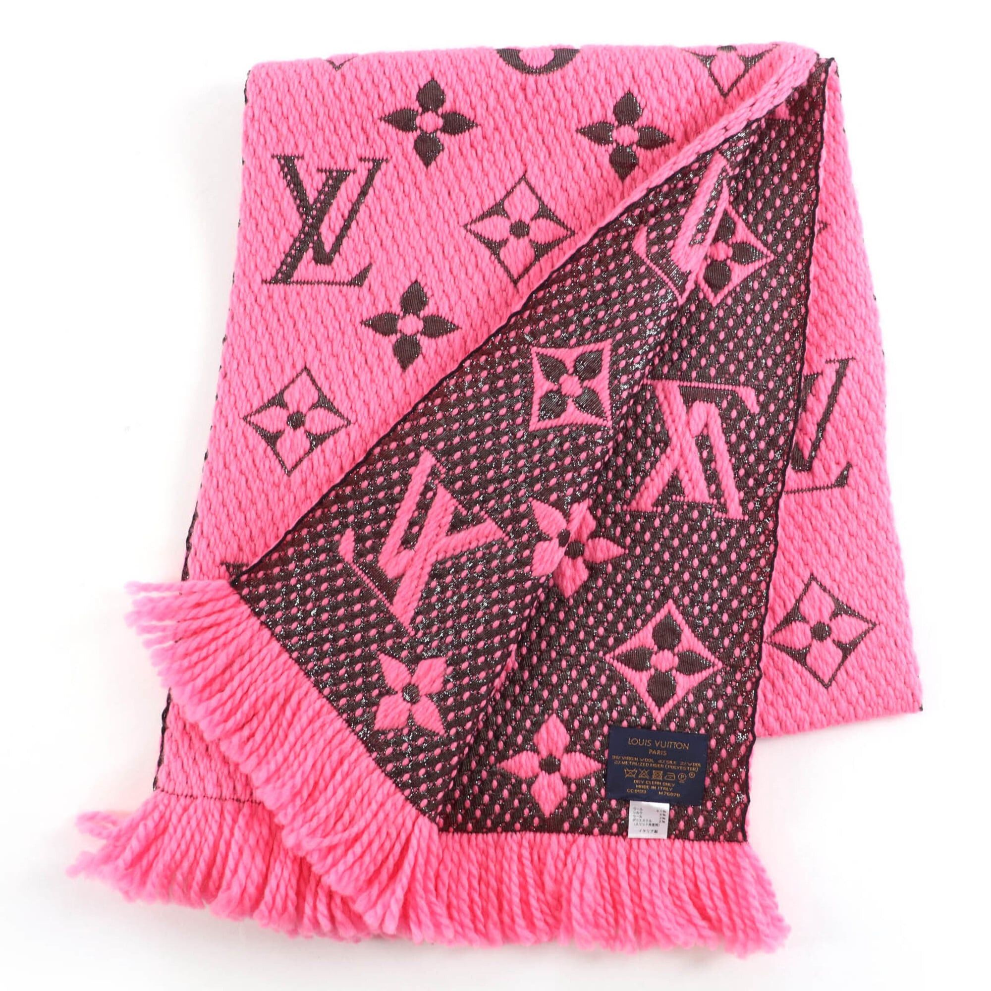 Louis Vuitton LOUIS VUITTON M76070 Echarpe Logomania Shine Virgin Wool Silk Blend Rose Pop Scarf, 2019 Model, with Box, Made in Italy, Authentic, Women's. Size ONE SIZE - 3 Thumbnail