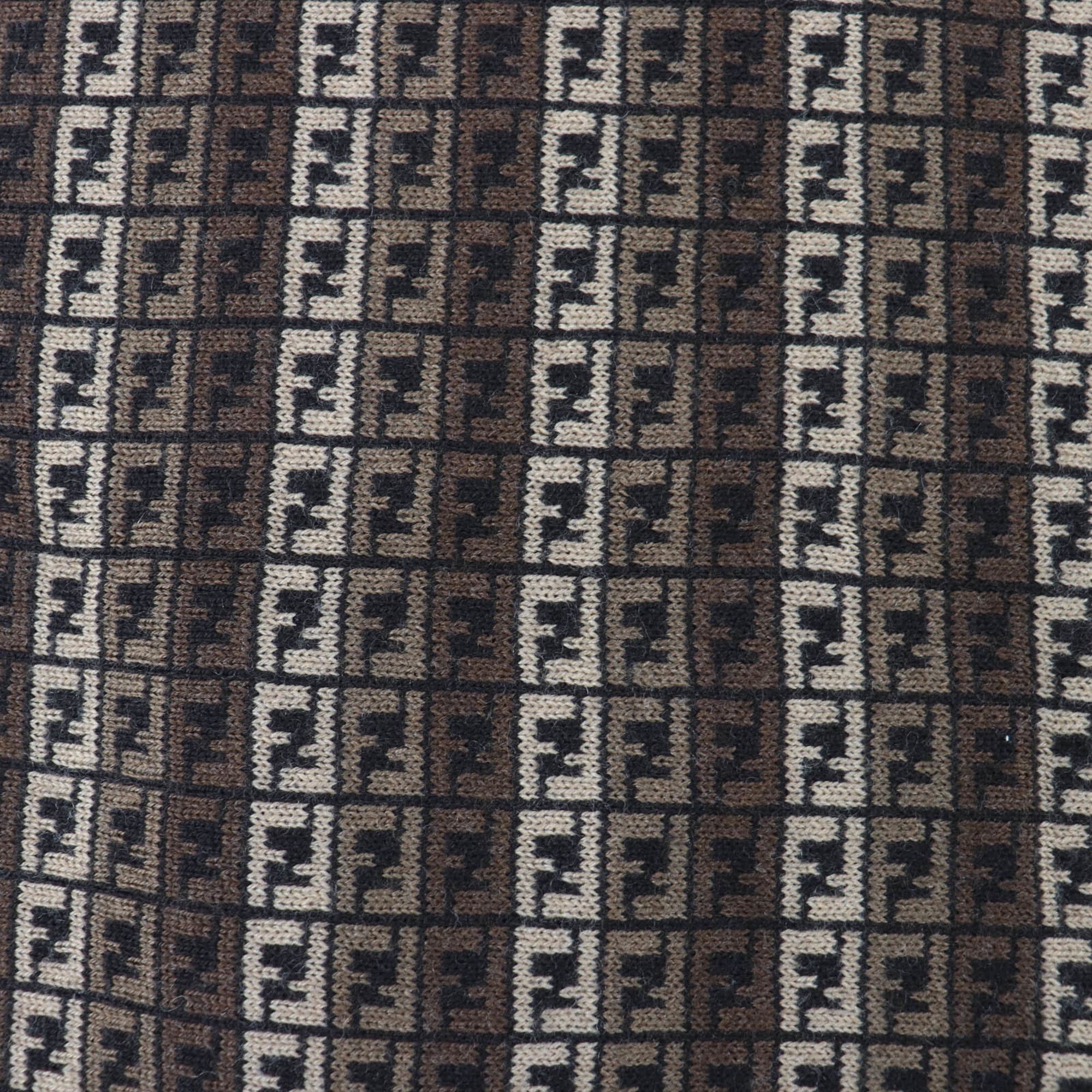 Fendi FENDI 100% Wool FF Logo Micro Zucca Pattern Knit Scarf, Brown, Made in Italy, Women's & Men's Size ONE SIZE - 4 Thumbnail