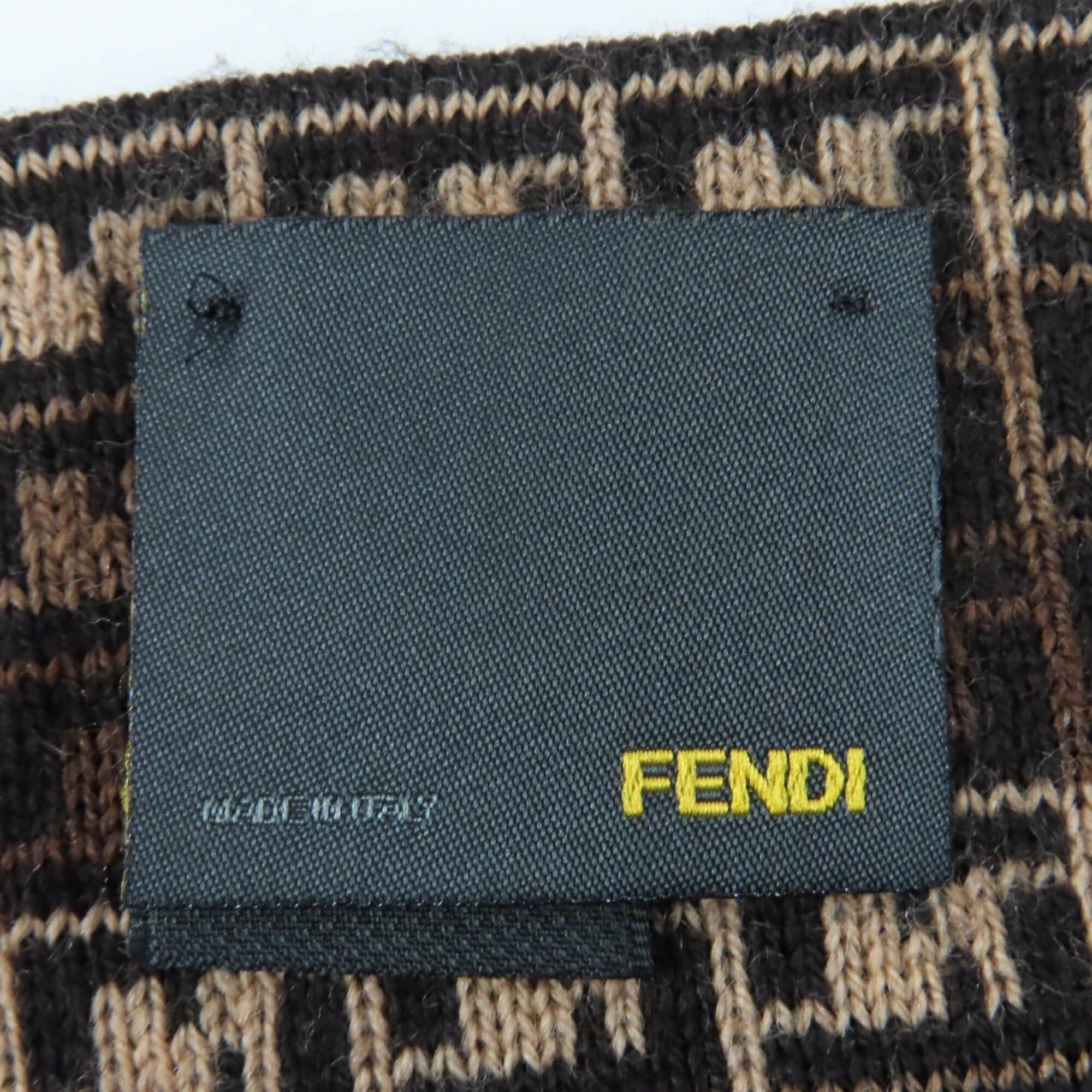 Fendi FENDI 100% Wool FF Logo Micro Zucca Pattern Knit Scarf, Brown, Made in Italy, Women's & Men's Size ONE SIZE - 5 Thumbnail