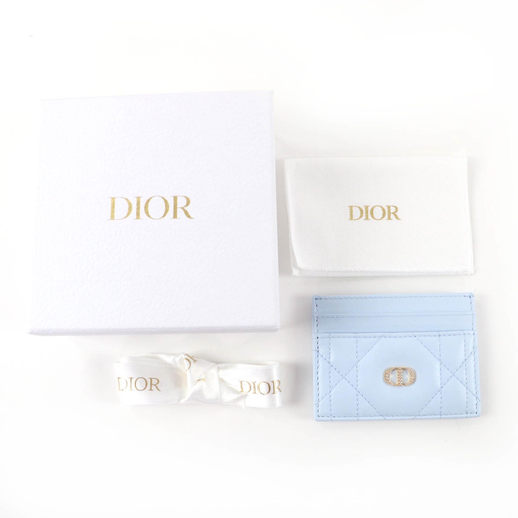 Dior Christian Dior 25AW Caro Freesia Crystal Card Holder, Lambskin, Light Blue, with Box and Dust Bag, Made in Italy, Women's. Size ONE SIZE - 2 Thumbnail
