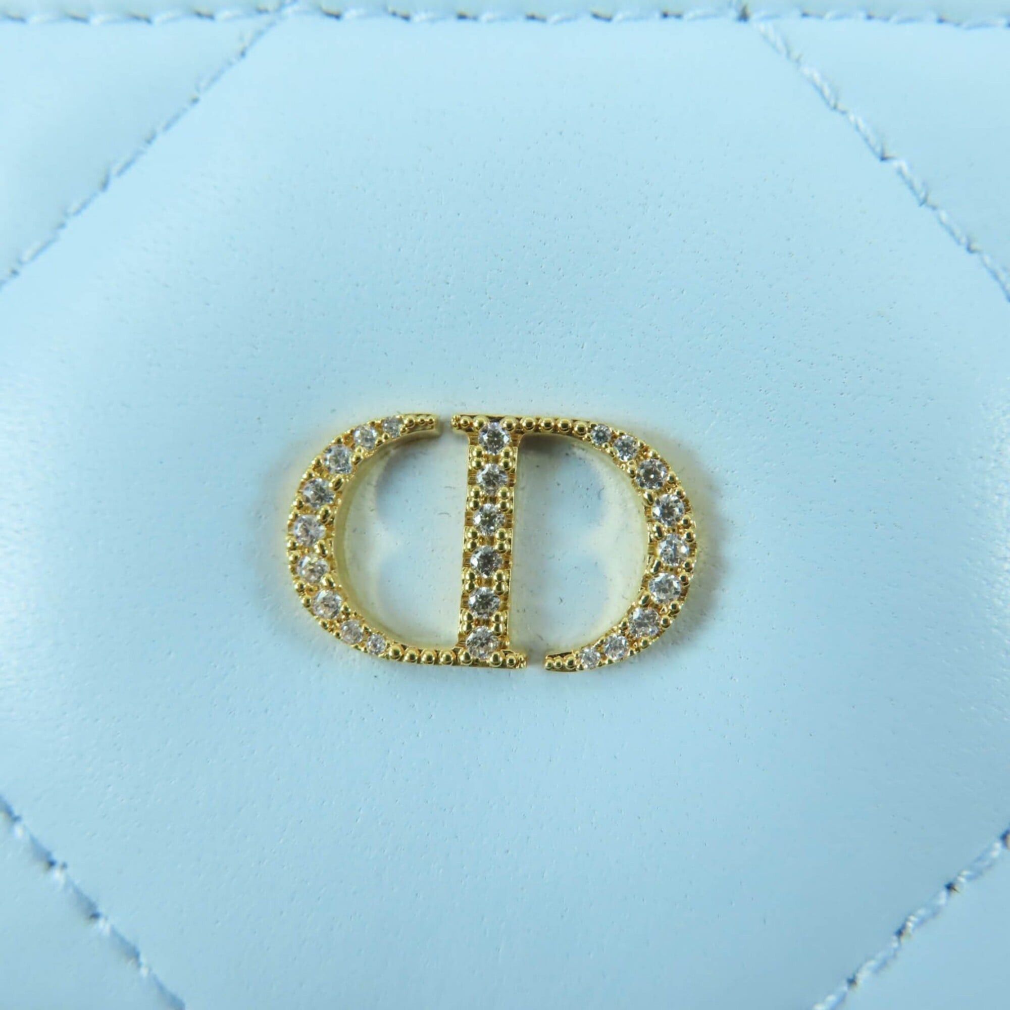 Dior Christian Dior 25AW Caro Freesia Crystal Card Holder, Lambskin, Light Blue, with Box and Dust Bag, Made in Italy, Women's. Size ONE SIZE - 6 Thumbnail