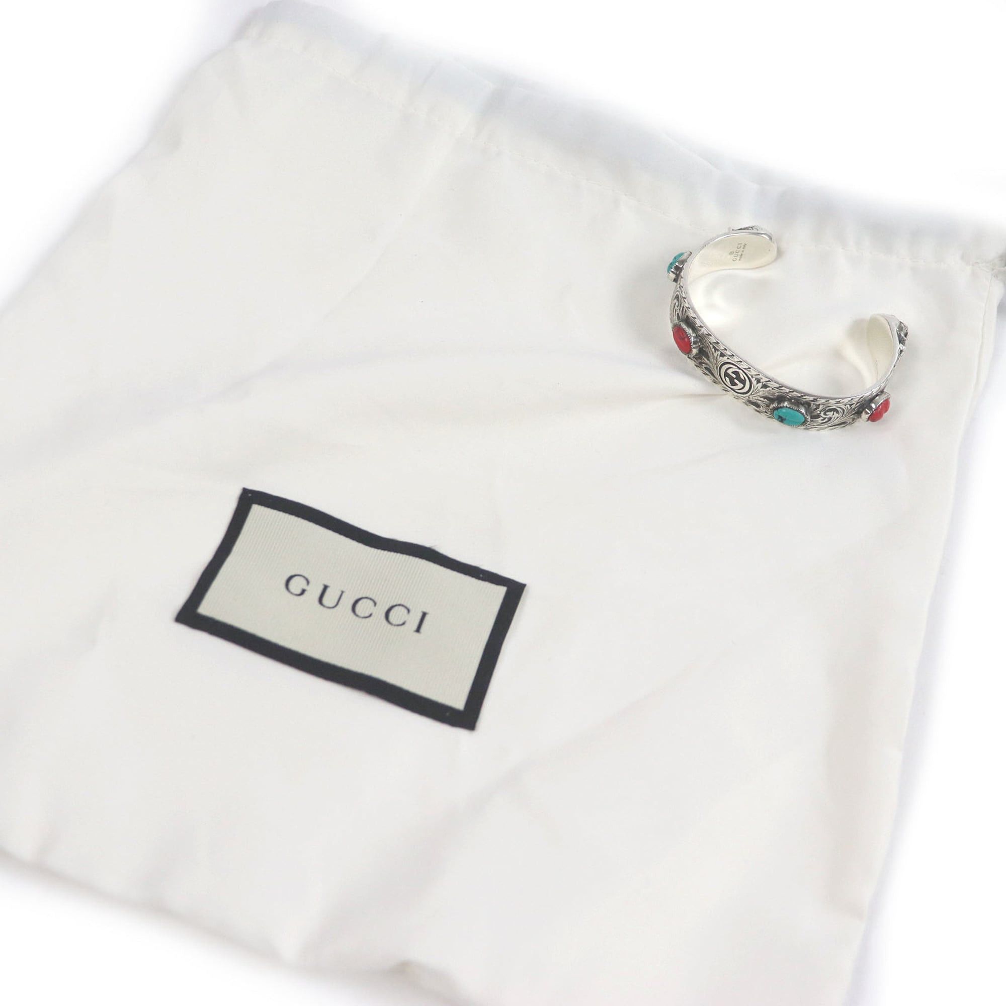 Gucci GUCCI 524922 Cat Head AG925 Arabesque Double G Le Marche des Merveilles Bangle Bracelet Silver Turquoise Red Size 16 Comes with dust bag Made in Italy Weight 54.8g Women's Size ONE SIZE - 2 Thumbnail