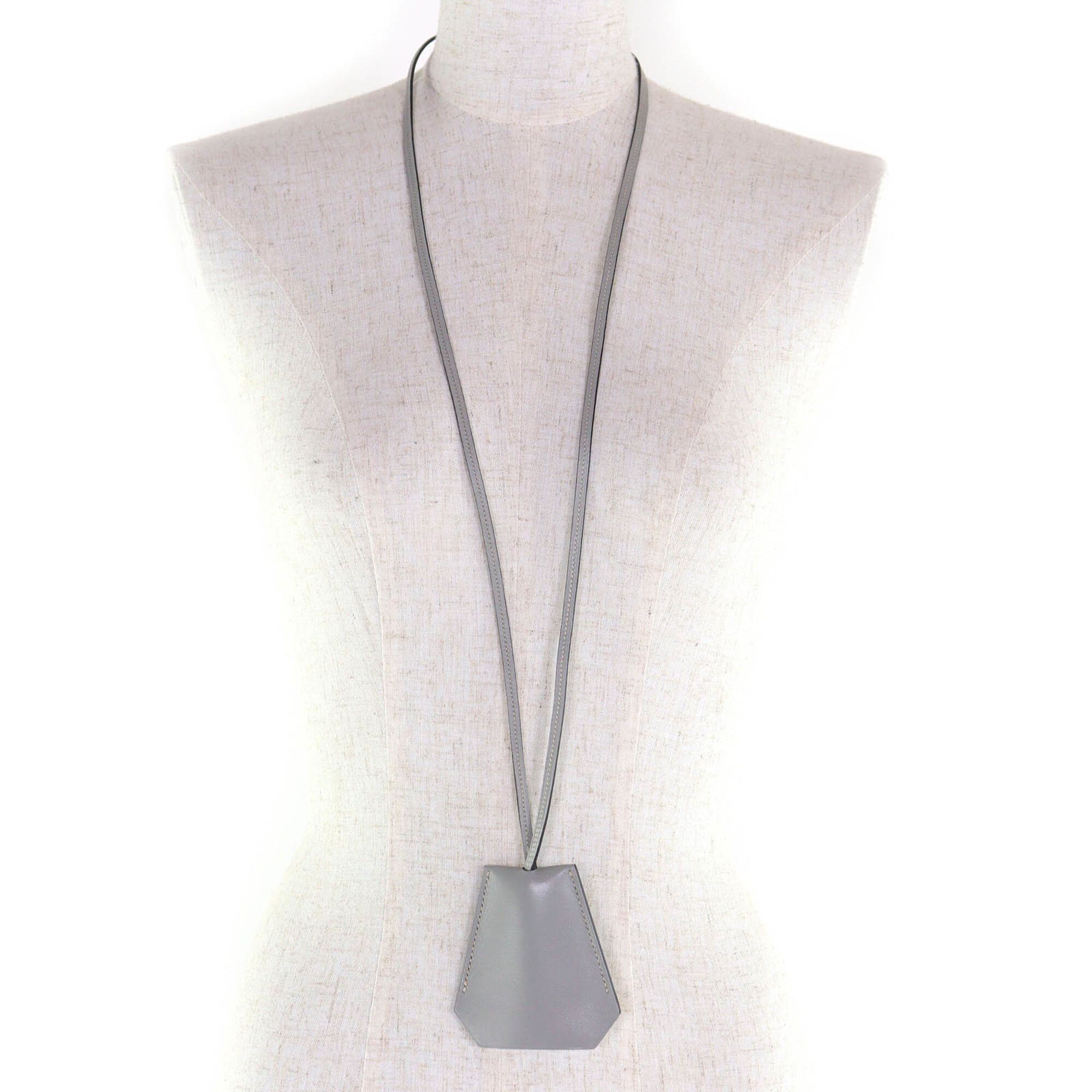 Hermes HERMES Vintage Margiela Era Clochette Leather Necklace Pendant Gray □C With Box Made in France Women's Size ONE SIZE - 6 Thumbnail