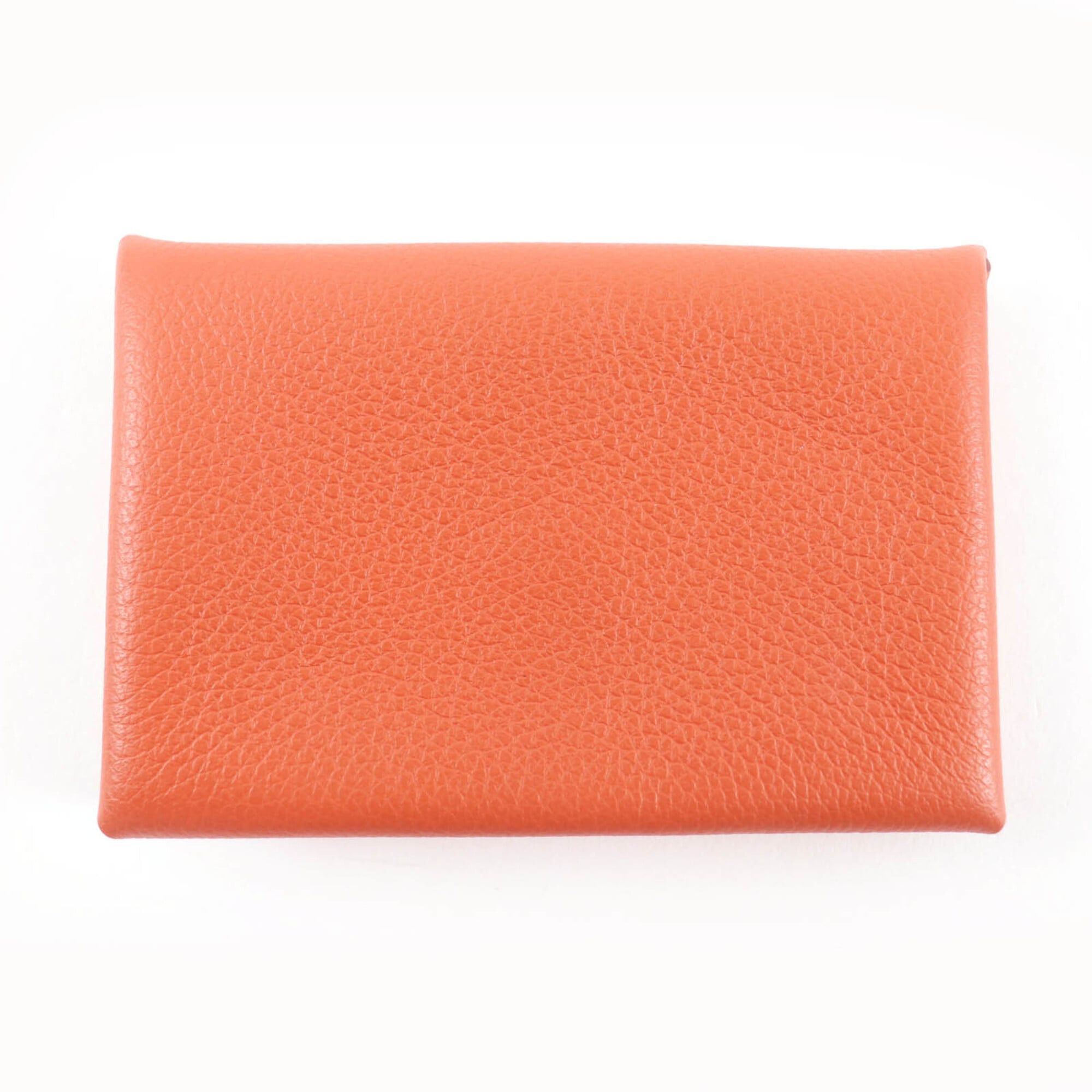 Hermes HERMES Calvi Veau Epsom Silver Hardware Business Card Holder/Card Case Orange U Stamp Comes with Box Made in France Women's Size ONE SIZE - 3 Thumbnail