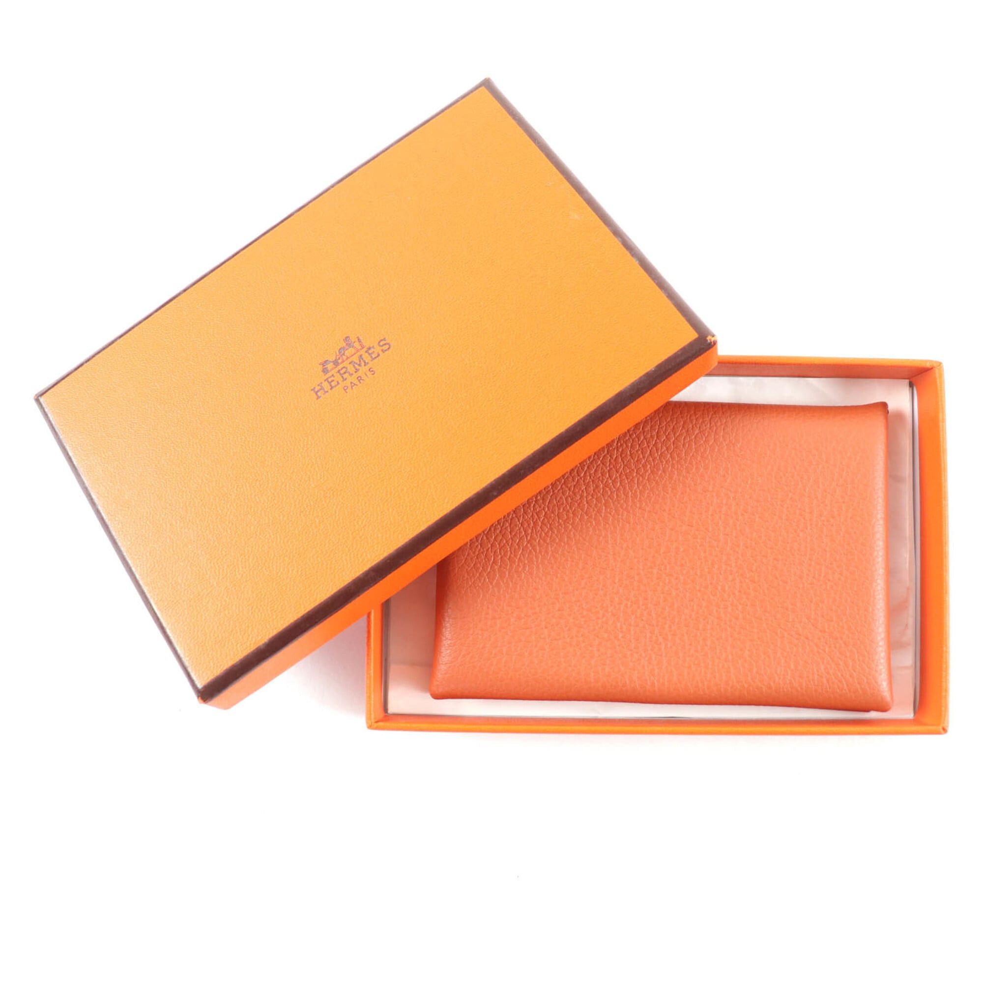 Hermes HERMES Calvi Veau Epsom Silver Hardware Business Card Holder/Card Case Orange U Stamp Comes with Box Made in France Women's Size ONE SIZE - 2 Thumbnail