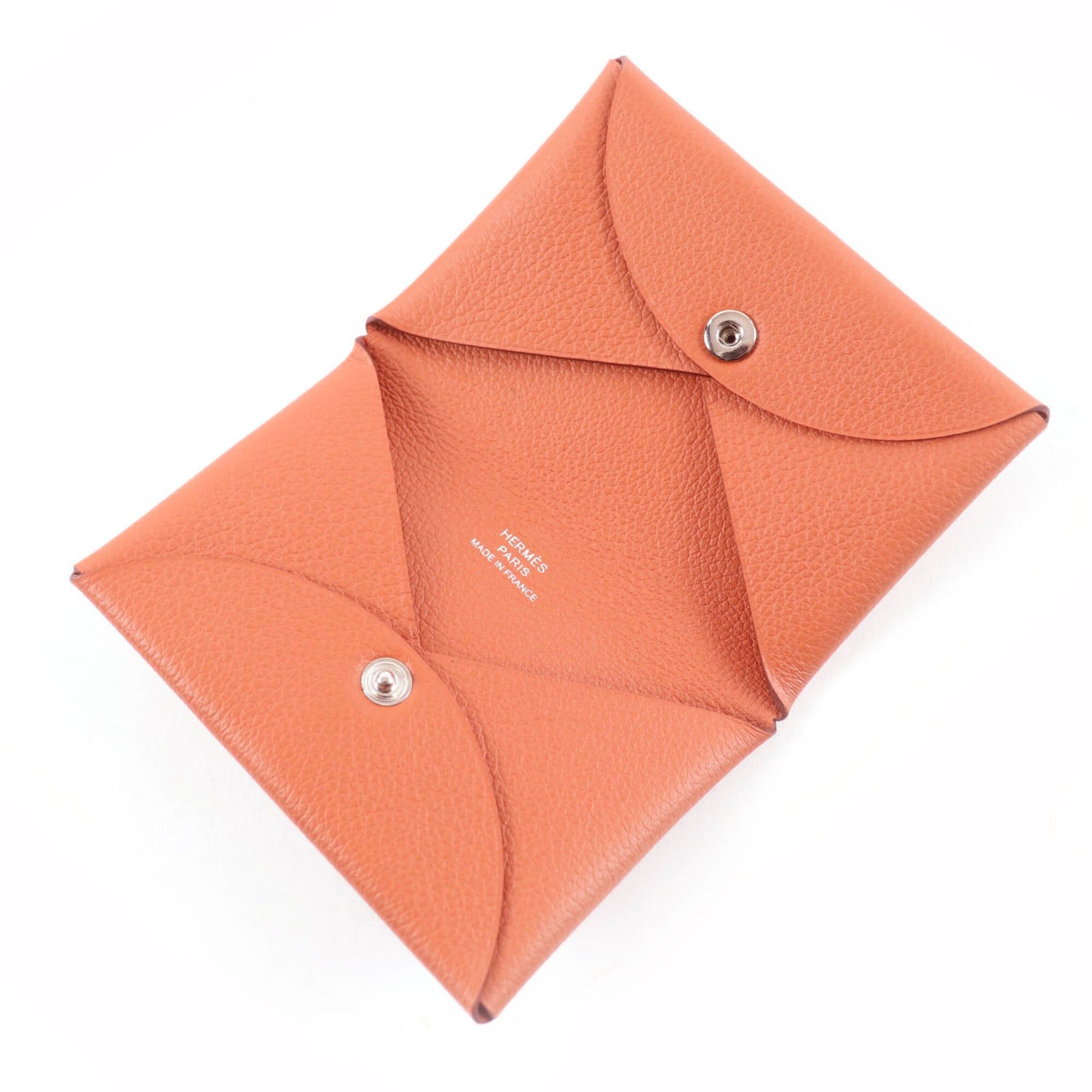 Hermes HERMES Calvi Veau Epsom Silver Hardware Business Card Holder/Card Case Orange U Stamp Comes with Box Made in France Women's Size ONE SIZE - 4 Thumbnail
