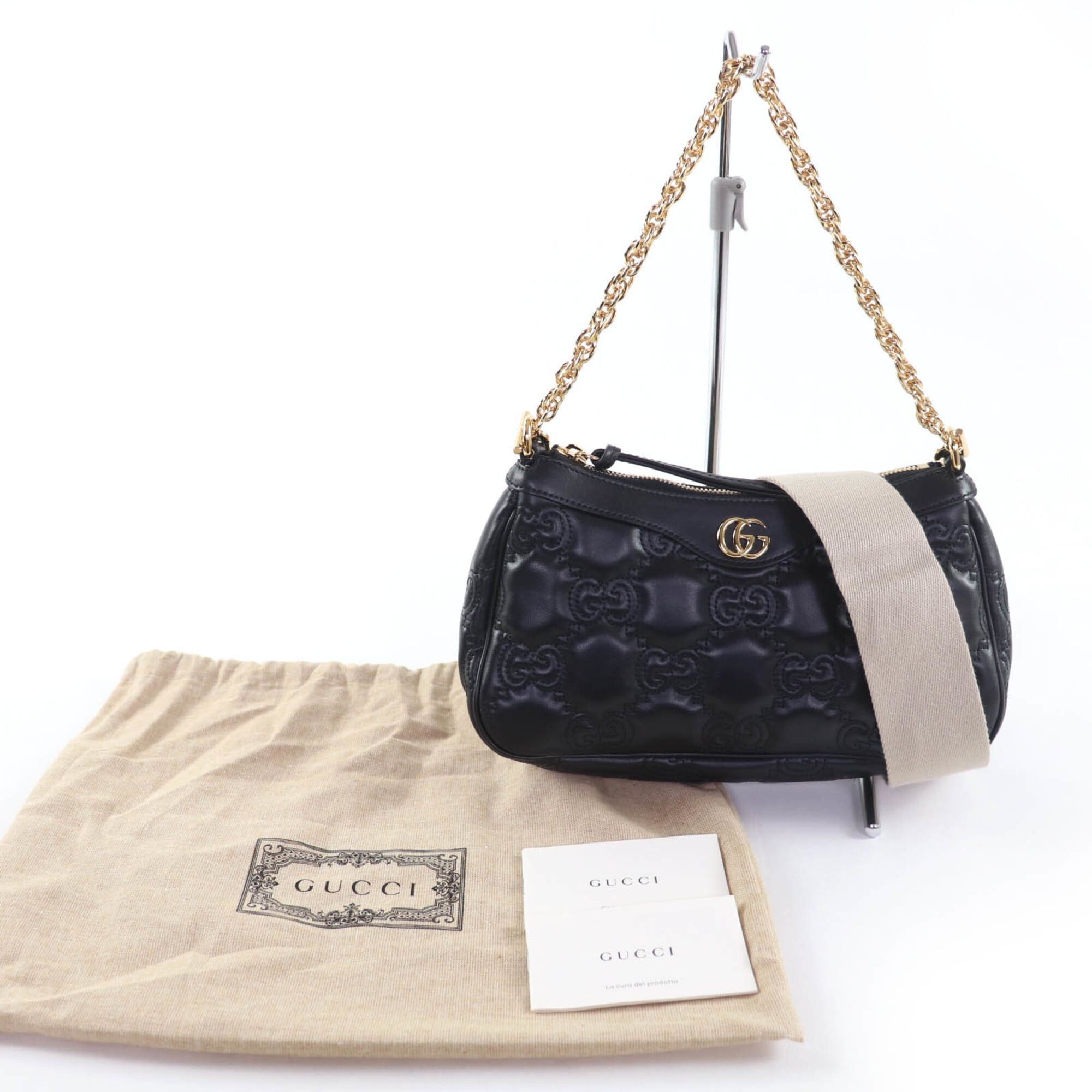 Gucci GUCCI 735049 GG Matelassé 2-Way Leather Handbag/Shoulder Bag, Black, with Dust Made in Italy, Women's Size ONE SIZE - 2 Thumbnail