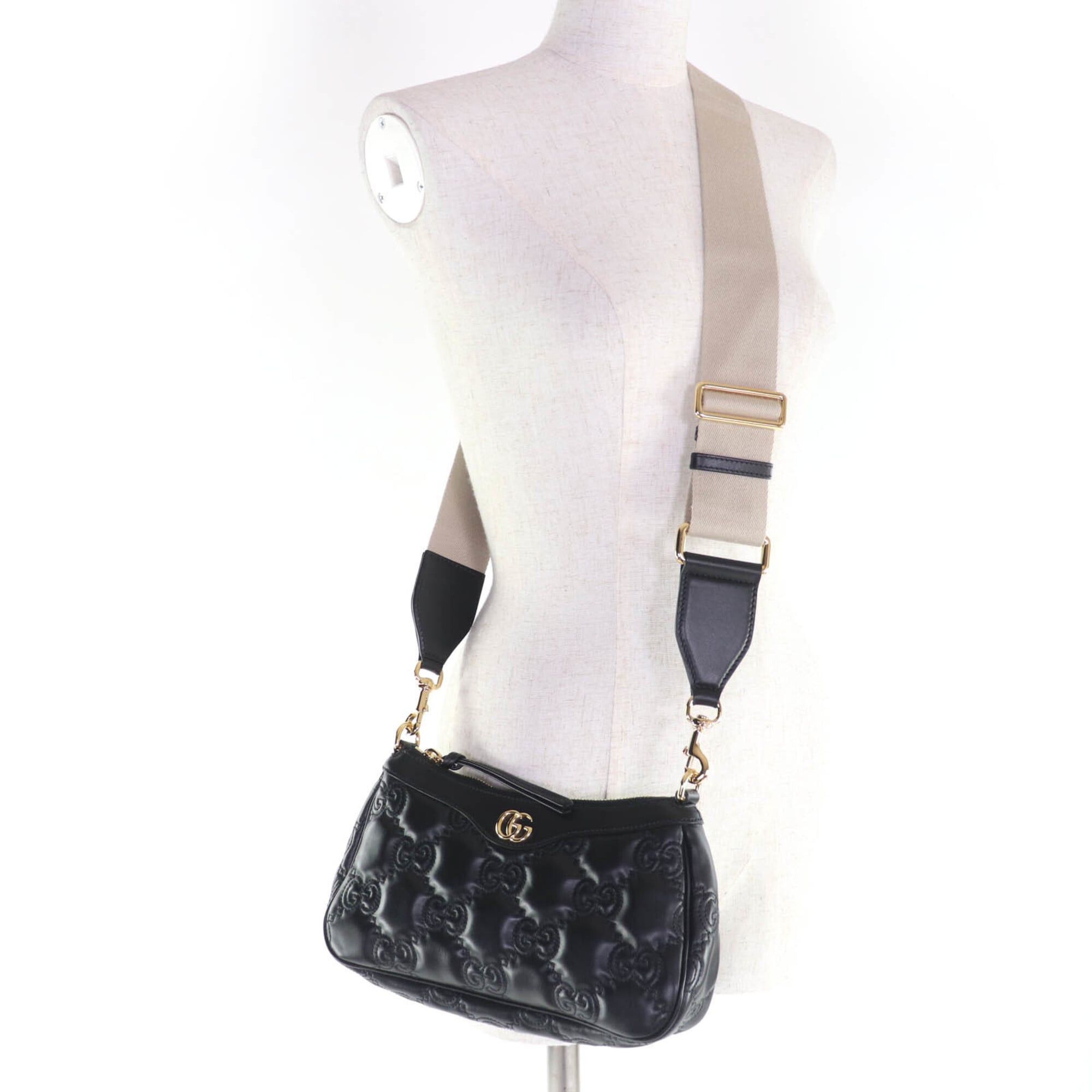 Gucci GUCCI 735049 GG Matelassé 2-Way Leather Handbag/Shoulder Bag, Black, with Dust Made in Italy, Women's Size ONE SIZE - 8 Thumbnail