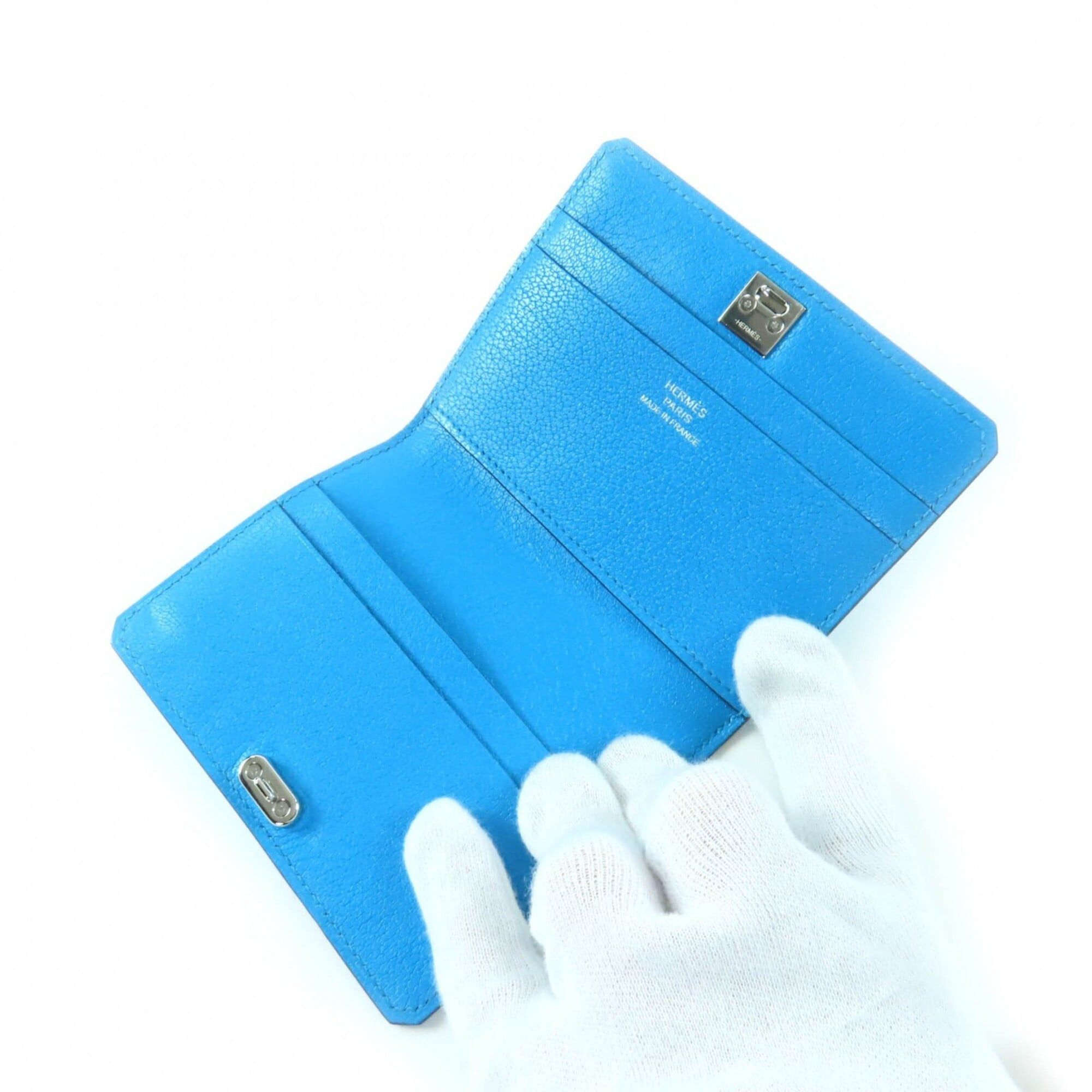 Hermes HERMES Medor Leather Pass Case/Business Card Holder, Blue, B Stamp, Made in France, Women's Size ONE SIZE - 4 Thumbnail
