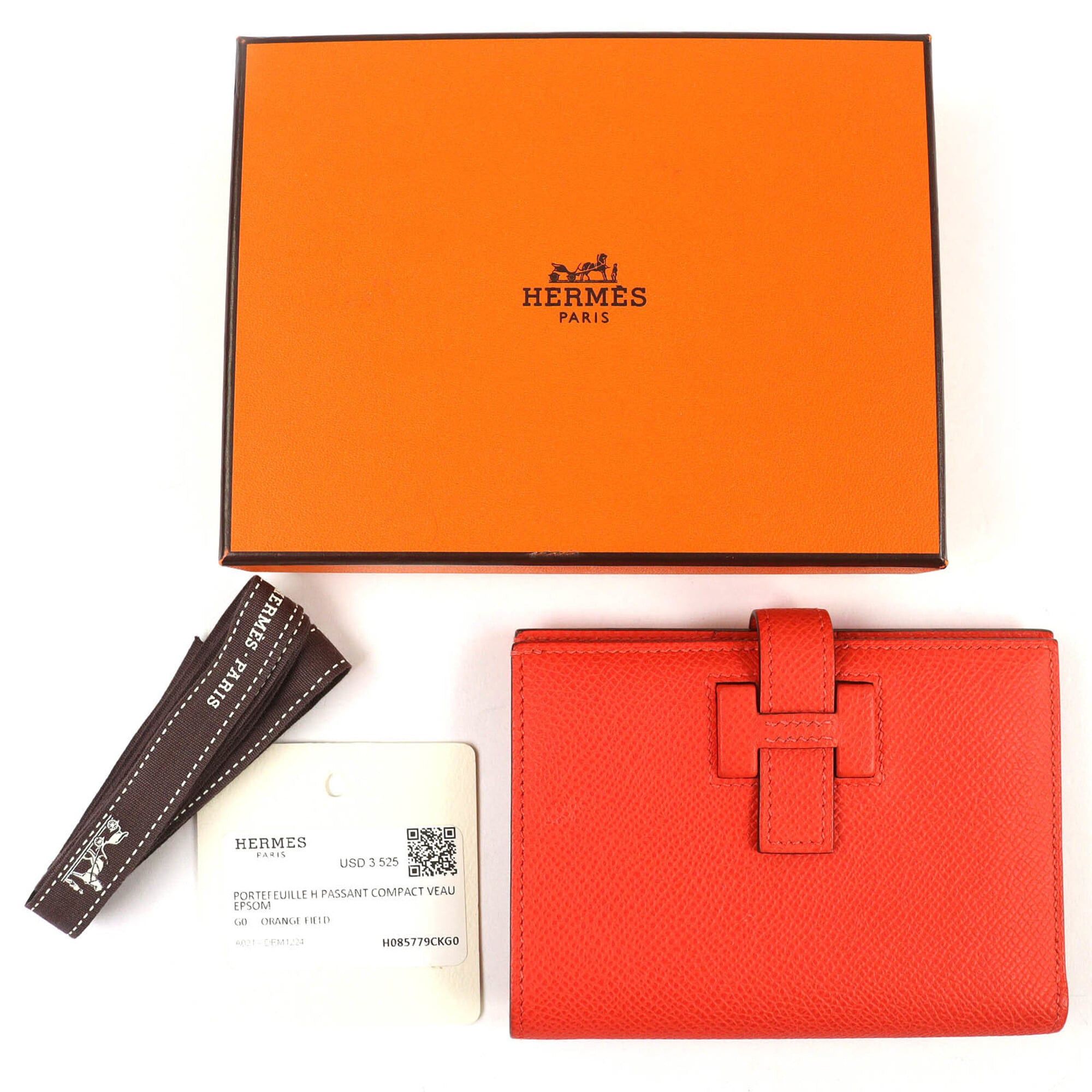 Hermes HERMES H085779CKG0 New H Passant Veau Epsom Orangefield Silver Hardware Compact Bi-fold Wallet W Stamp Box Included Made in France Women's Size ONE SIZE - 2 Thumbnail