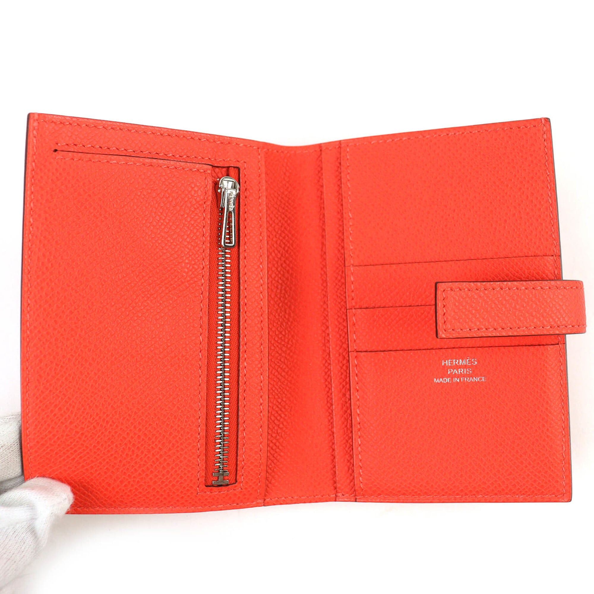 Hermes HERMES H085779CKG0 New H Passant Veau Epsom Orangefield Silver Hardware Compact Bi-fold Wallet W Stamp Box Included Made in France Women's Size ONE SIZE - 5 Thumbnail