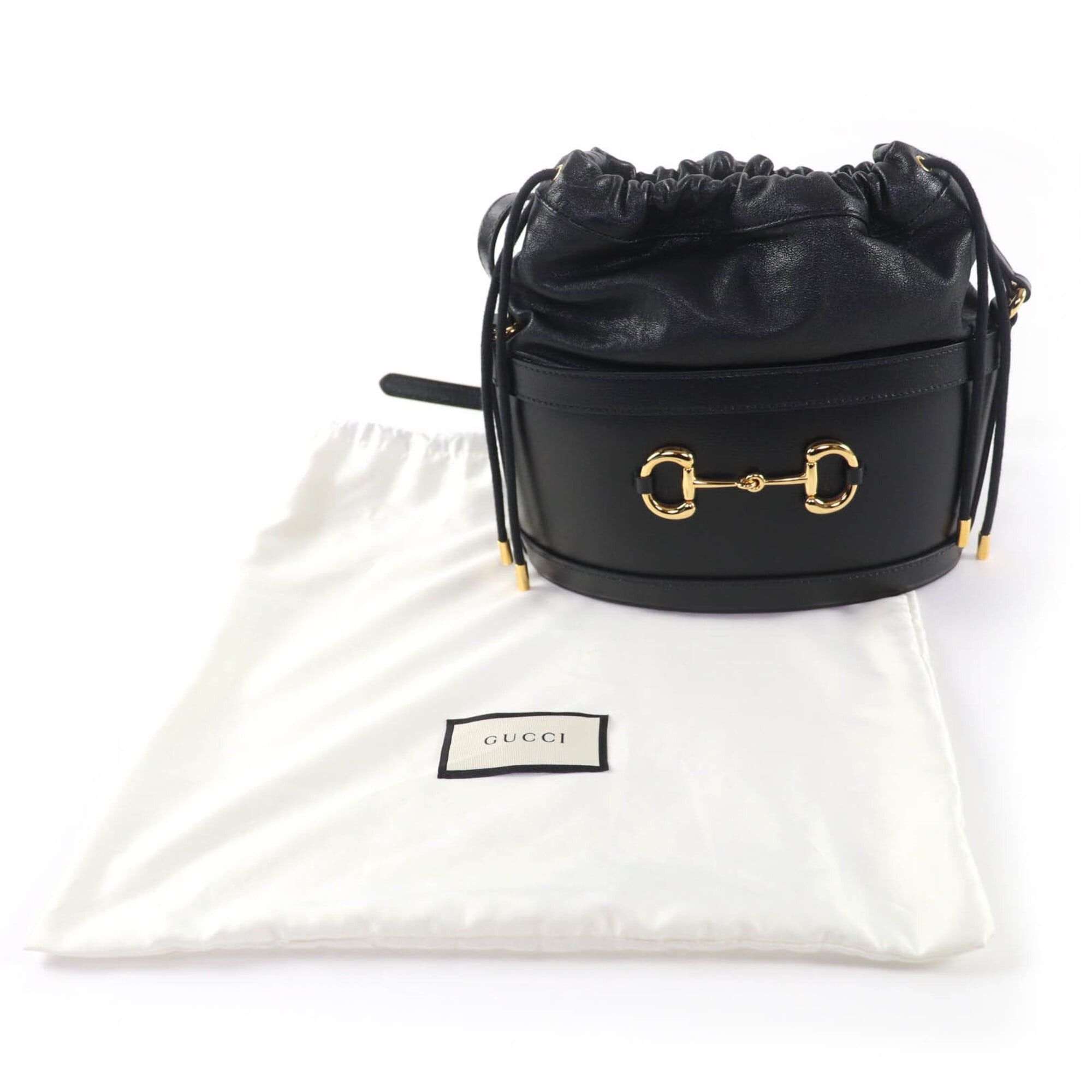 Gucci GUCCI 602118 Horsebit Leather Bucket Bag Shoulder Black Gold Hardware with Dust Made in Italy Women's Size ONE SIZE - 2 Thumbnail