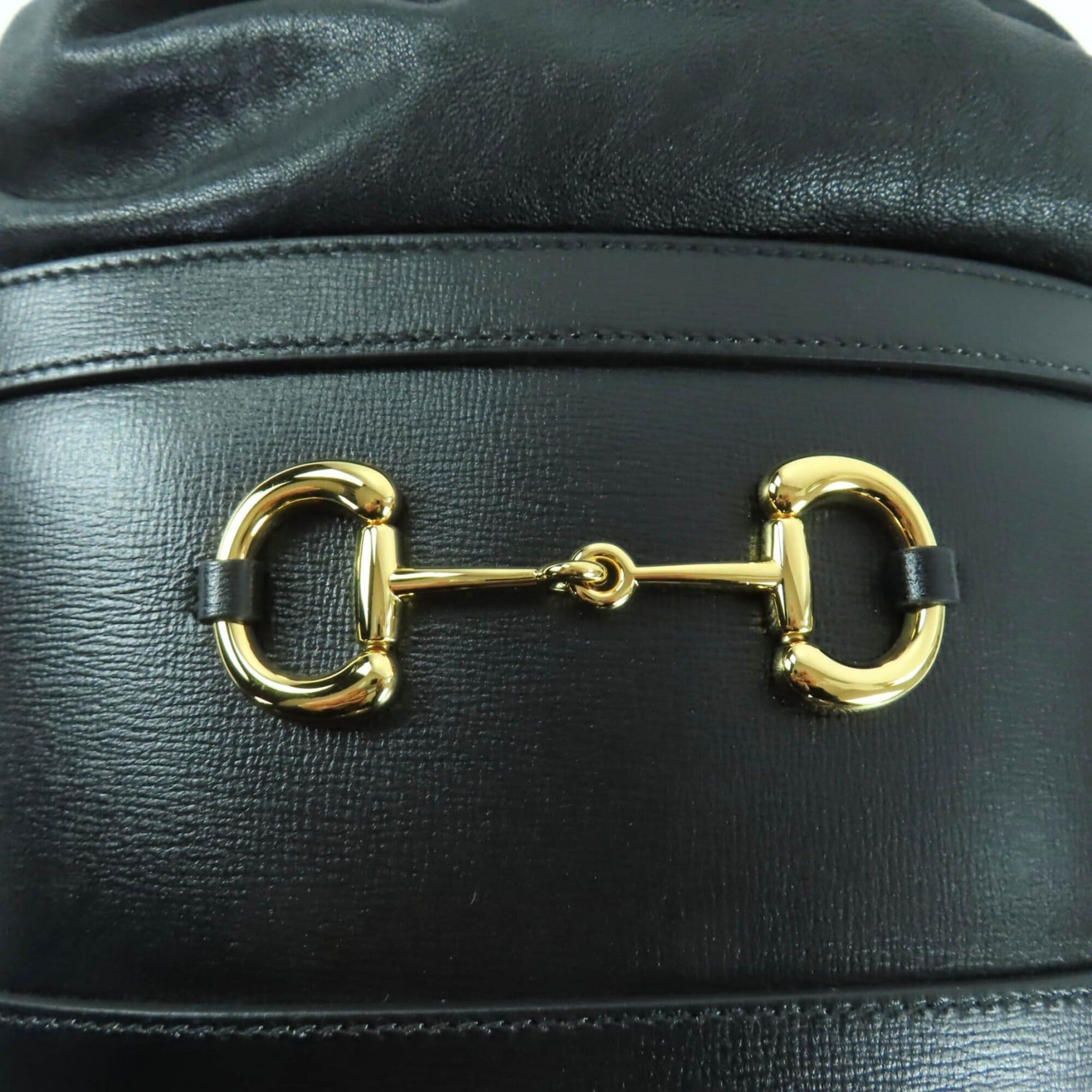 Gucci GUCCI 602118 Horsebit Leather Bucket Bag Shoulder Black Gold Hardware with Dust Made in Italy Women's Size ONE SIZE - 9 Thumbnail