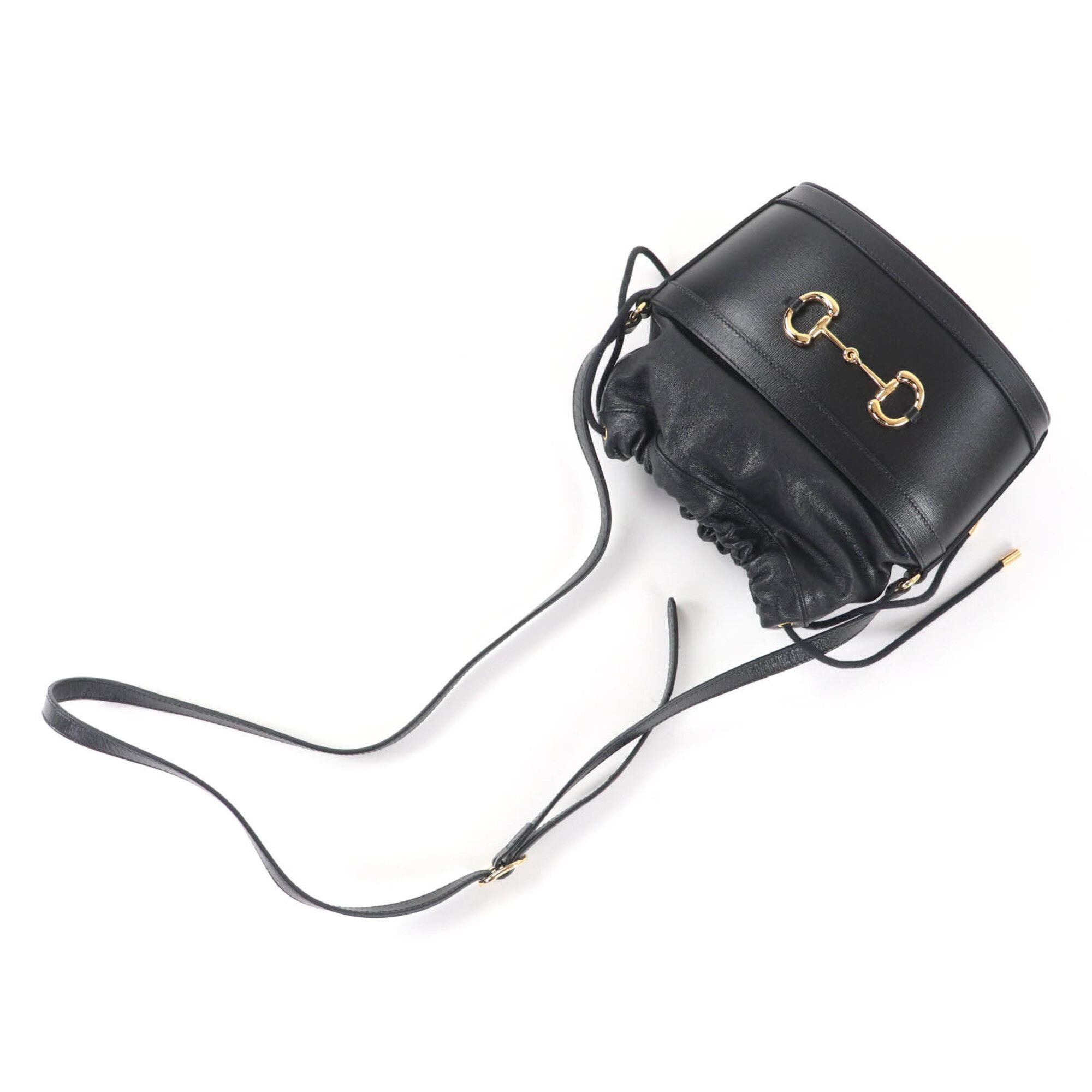 Gucci GUCCI 602118 Horsebit Leather Bucket Bag Shoulder Black Gold Hardware with Dust Made in Italy Women's Size ONE SIZE - 8 Thumbnail