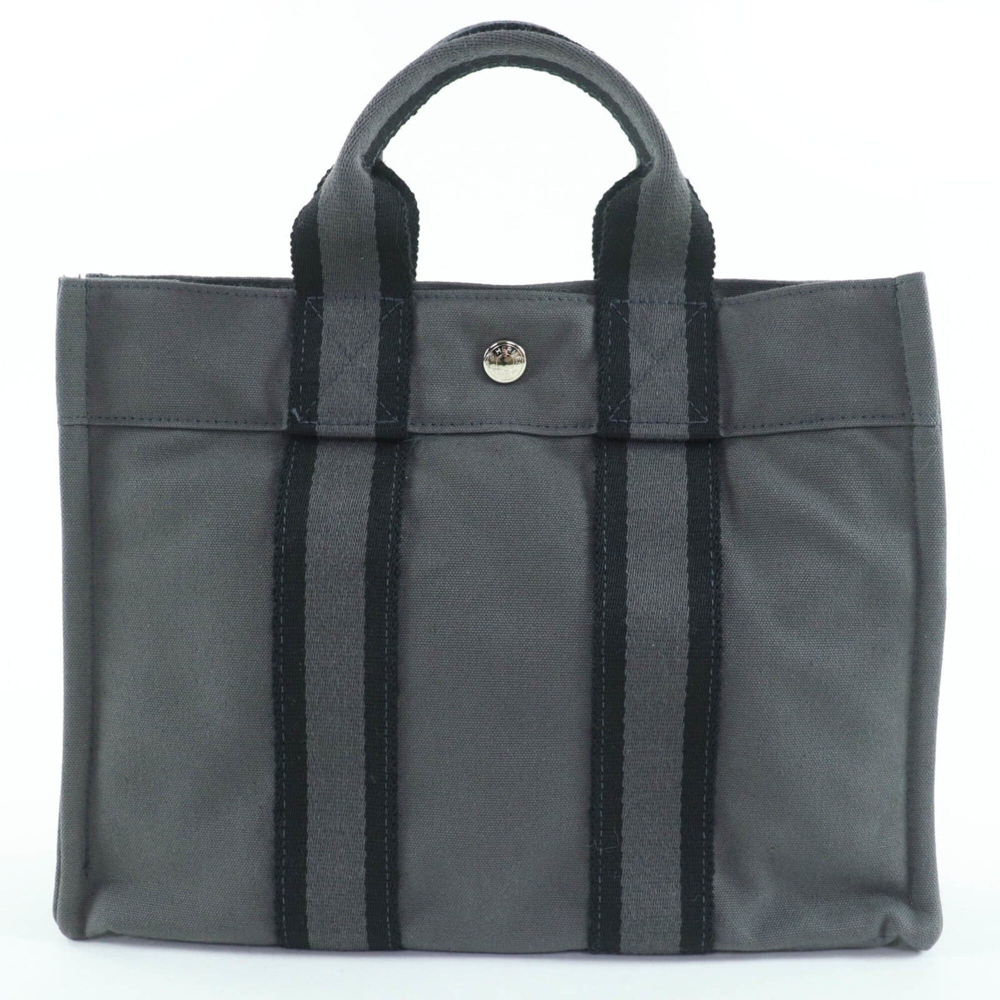 Hermes HERMES Fourre-Tout PM Tote Bag/Handbag, 100% Cotton, Silver Hardware, Sellier Clasp, Gray, Made in France, Women's Size ONE SIZE - 2 Thumbnail
