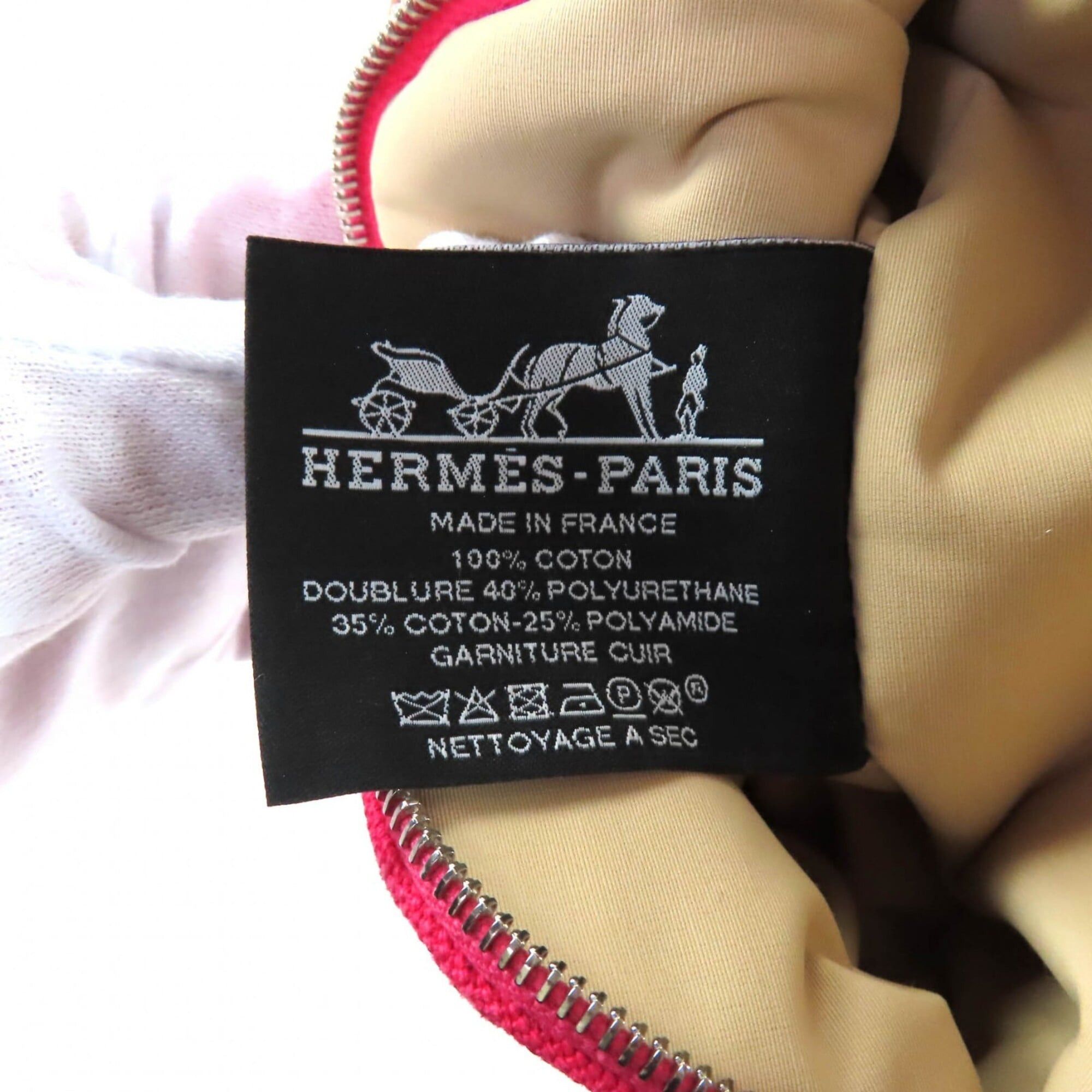 Hermes HERMES Bolide Mini Pouch, 100% Cotton, H Logo Embroidery, Leather Accents, Cosmetic Pink, Made in France, Women's. Size ONE SIZE - 8 Thumbnail