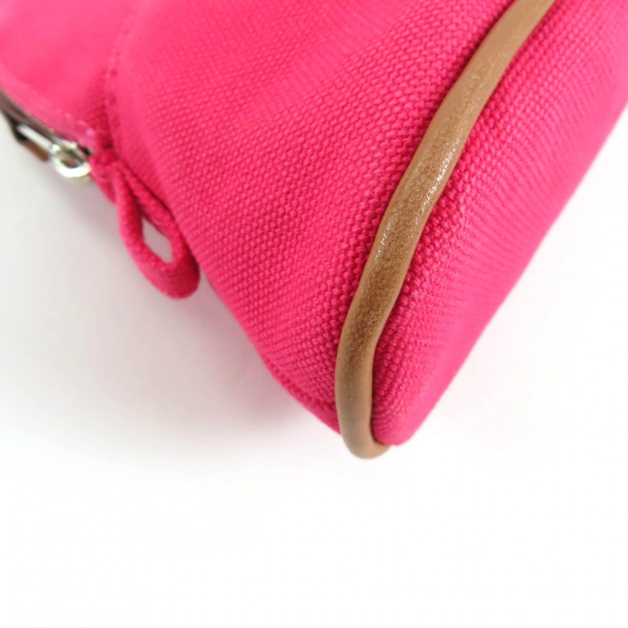 Hermes HERMES Bolide Mini Pouch, 100% Cotton, H Logo Embroidery, Leather Accents, Cosmetic Pink, Made in France, Women's. Size ONE SIZE - 5 Thumbnail