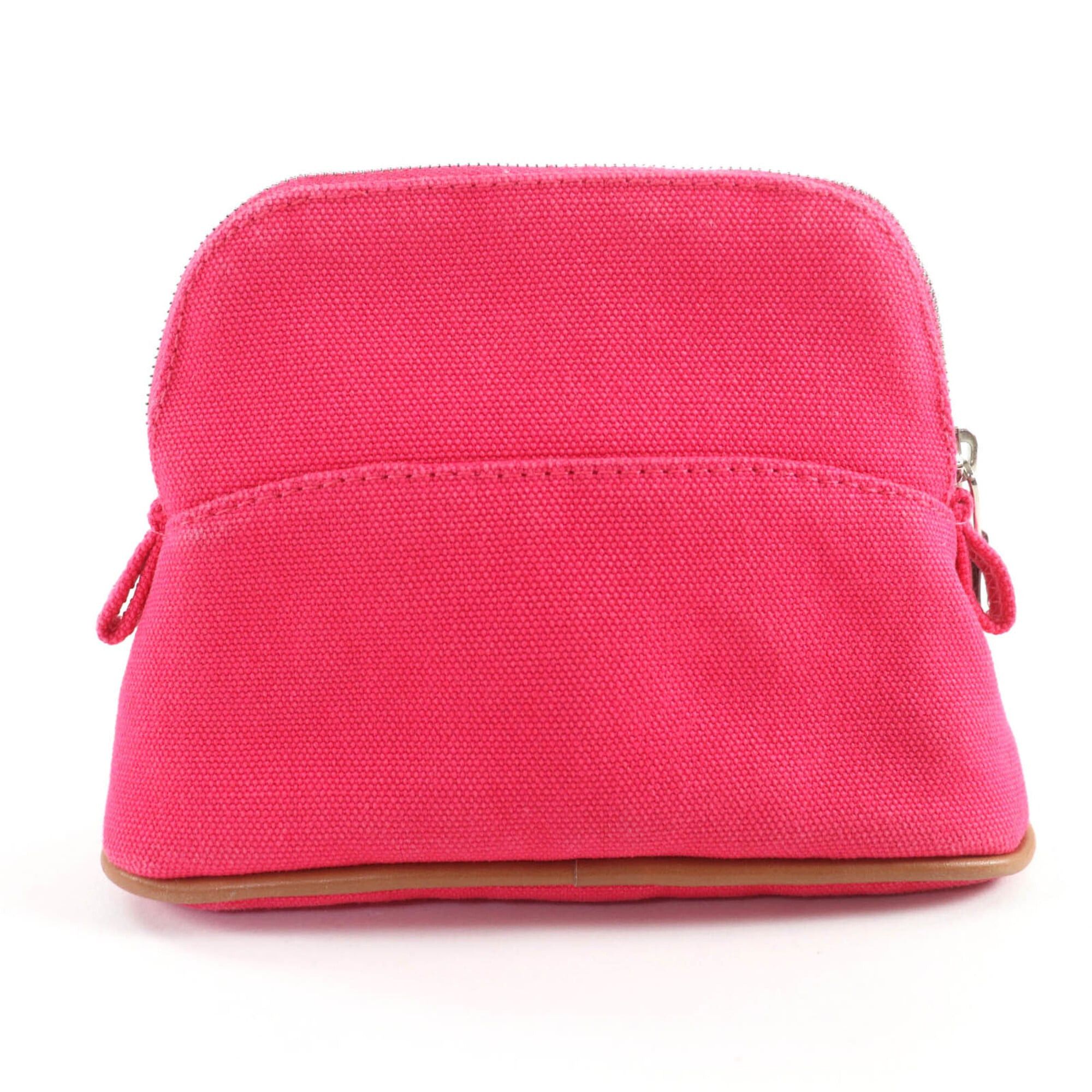 Hermes HERMES Bolide Mini Pouch, 100% Cotton, H Logo Embroidery, Leather Accents, Cosmetic Pink, Made in France, Women's. Size ONE SIZE - 2 Thumbnail