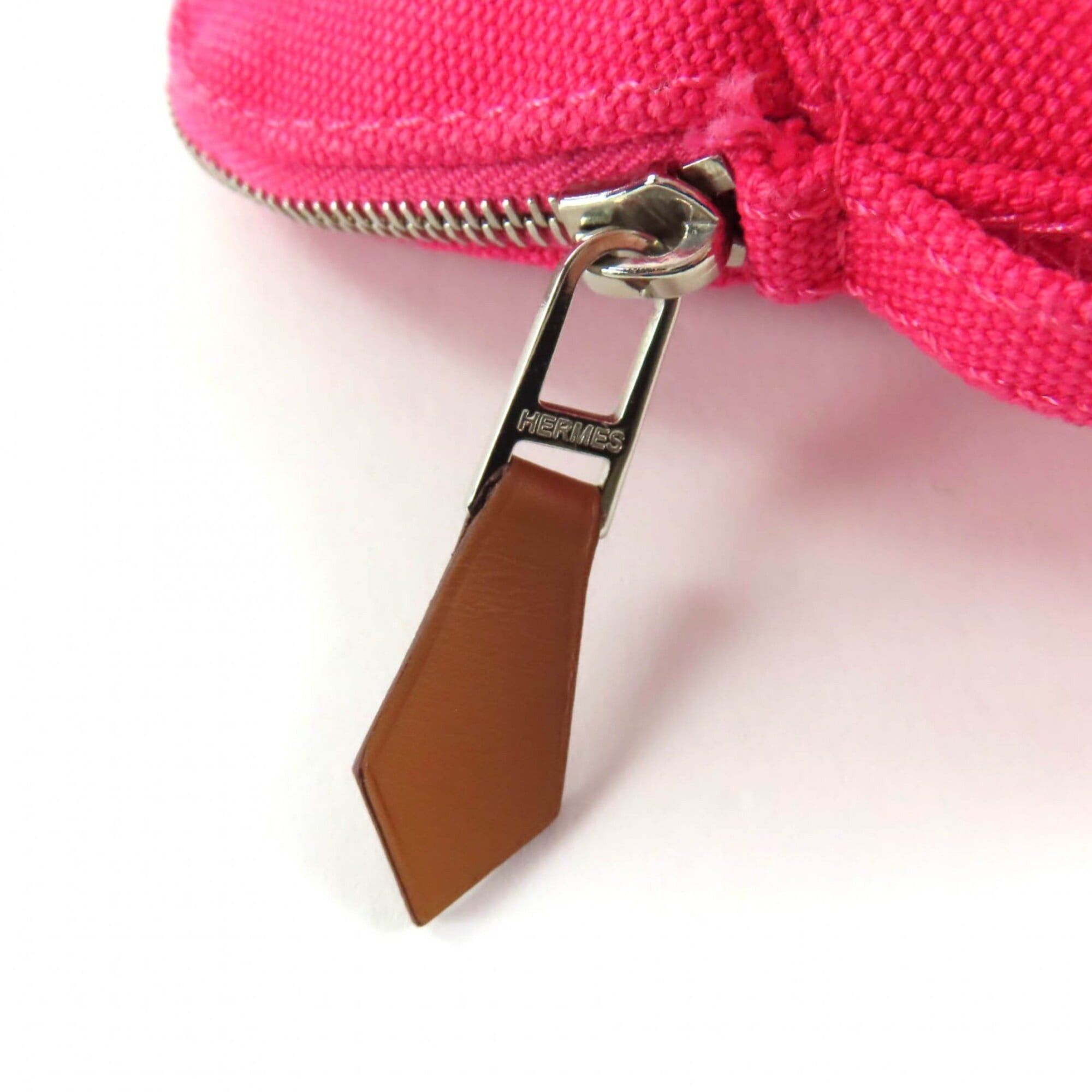 Hermes HERMES Bolide Mini Pouch, 100% Cotton, H Logo Embroidery, Leather Accents, Cosmetic Pink, Made in France, Women's. Size ONE SIZE - 7 Thumbnail