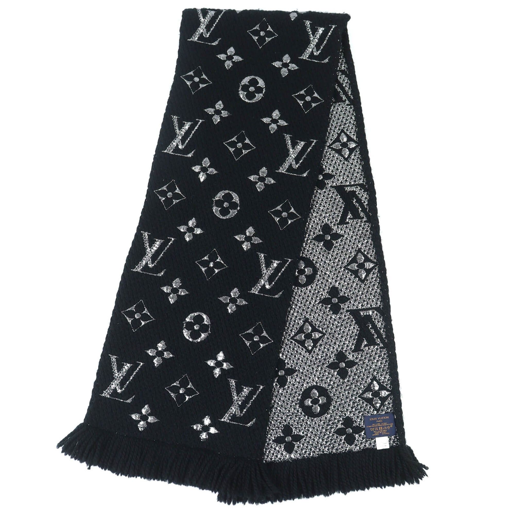 Louis Vuitton Louis Vuitton 2018 M75833 Echarpe Logomania Shine Wool Silk Monogram Fringe Scarf Noir Silver with Box Made in Italy Authentic Women's Size ONE SIZE - 3 Thumbnail